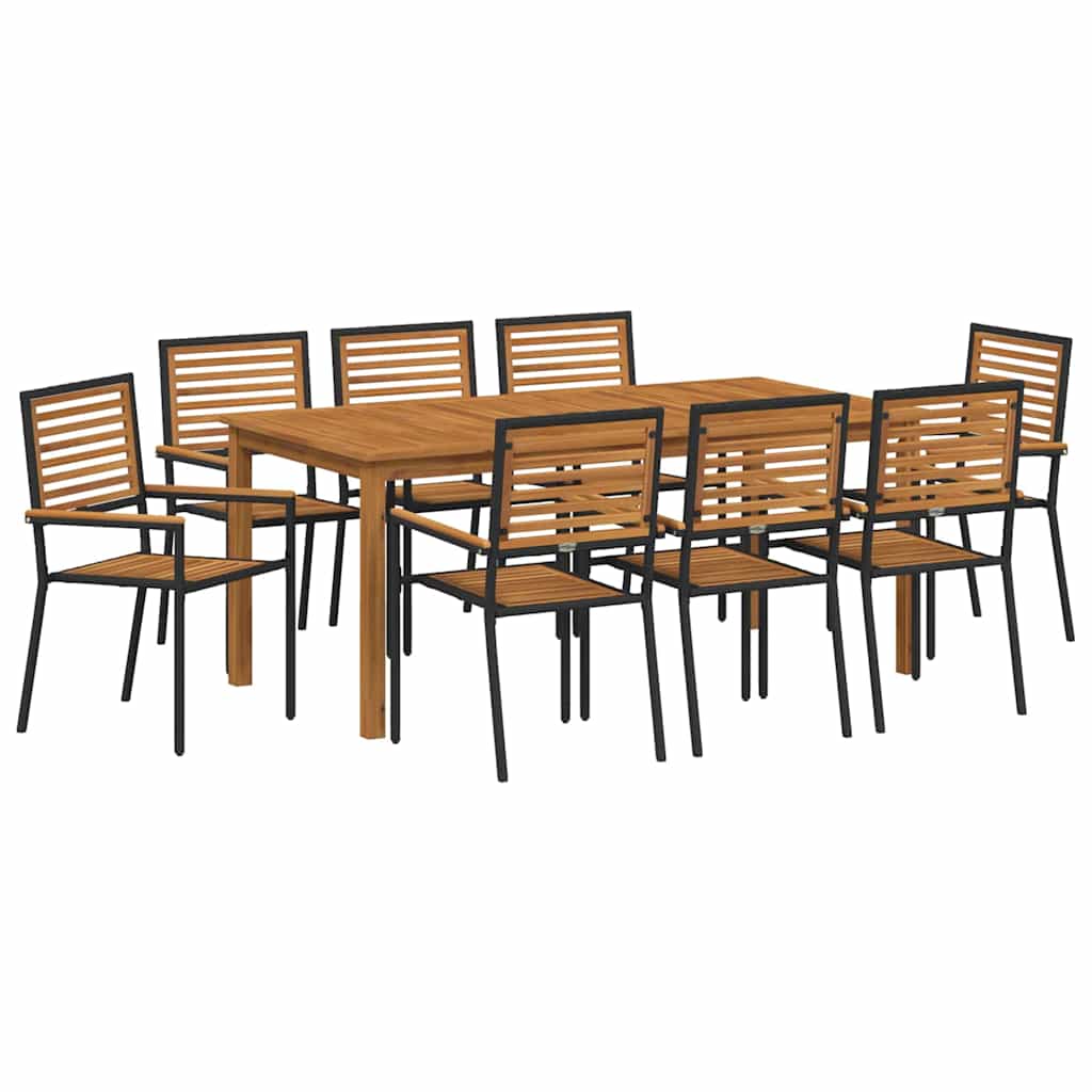 Hage Spisegruppe 9 pcs Svart Solid akasietre