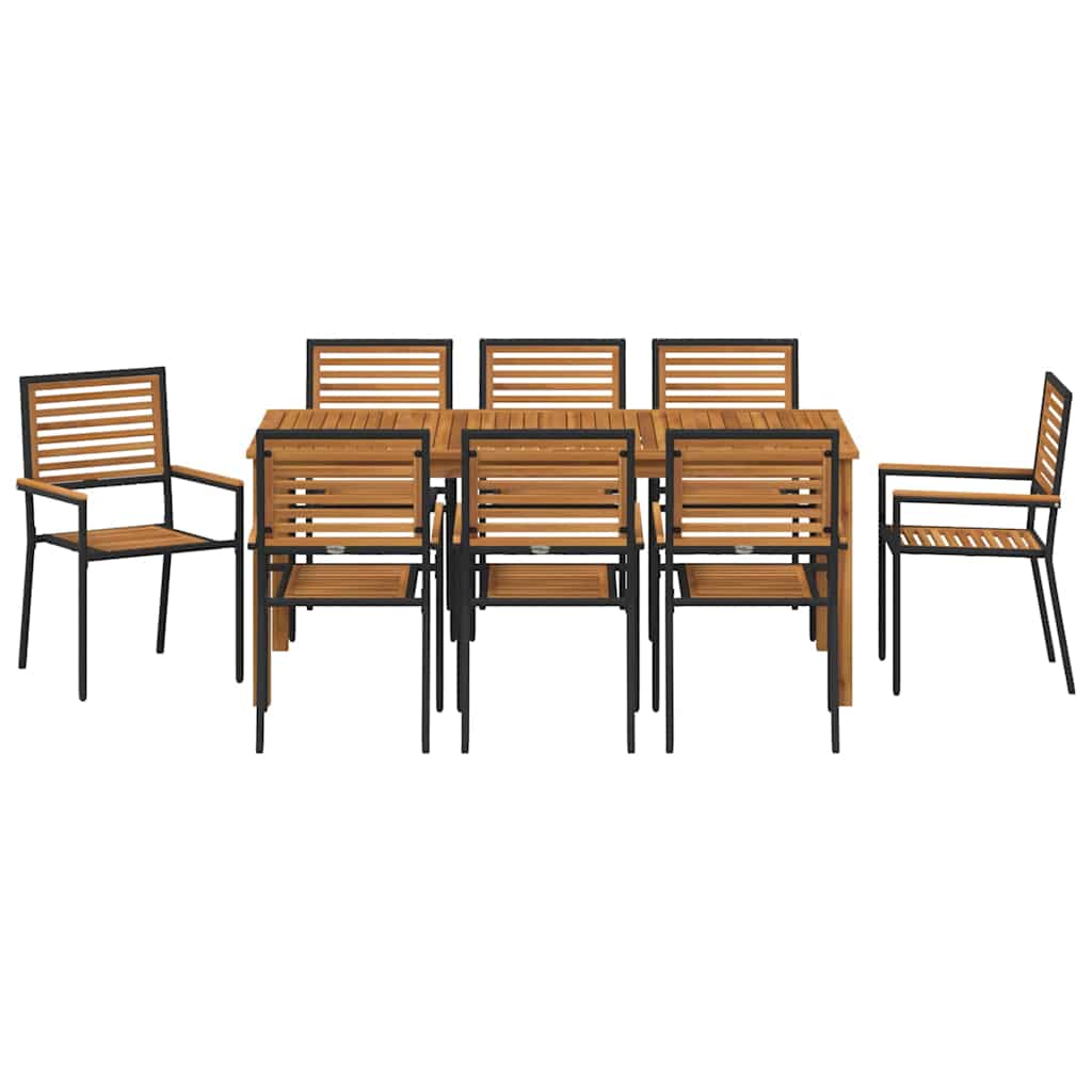 Hage Spisegruppe 9 pcs Svart Solid akasietre