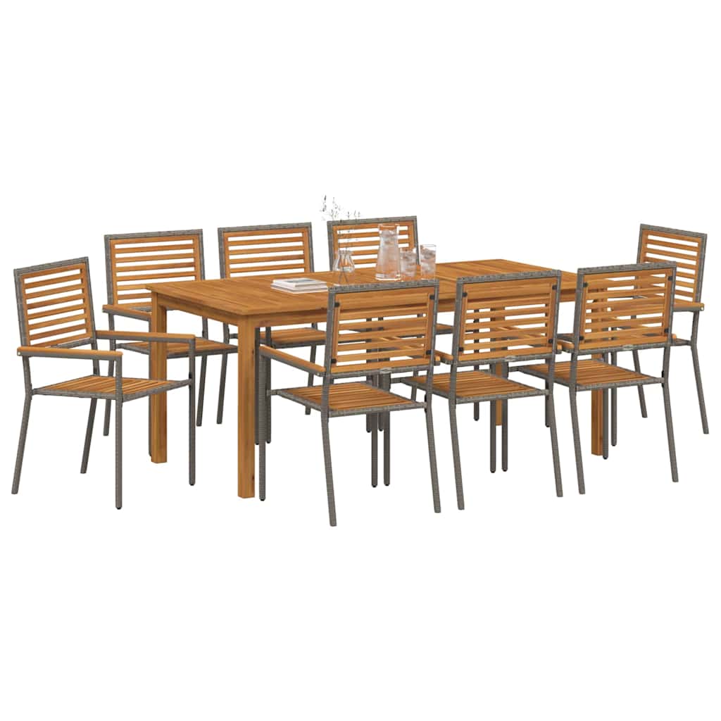 Hage Spisegruppe 9 pcs Grå Solid akasietre