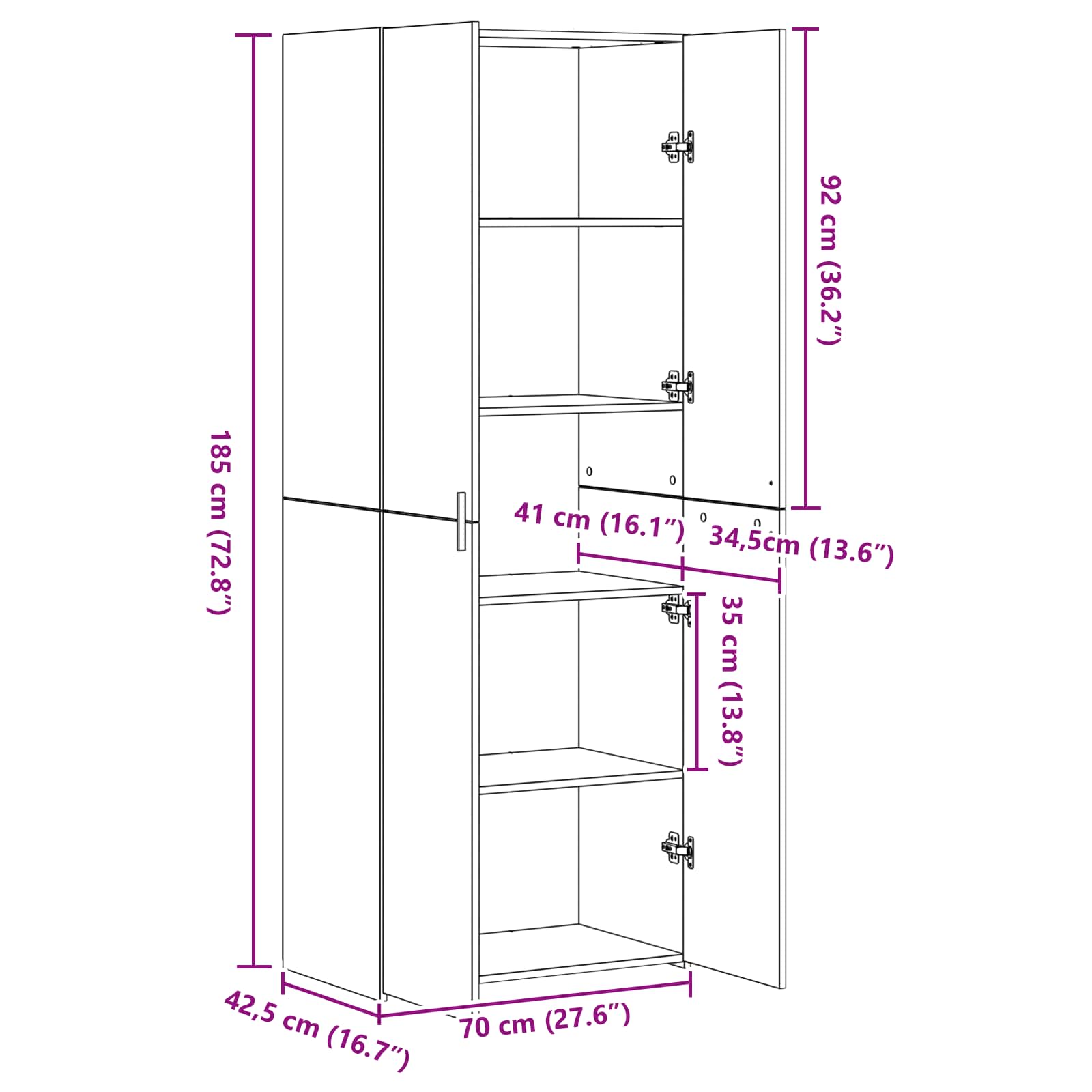 Høyskap 2 pcs Gammelt tre 70 x 42,5 x 185 cm vidaXL
