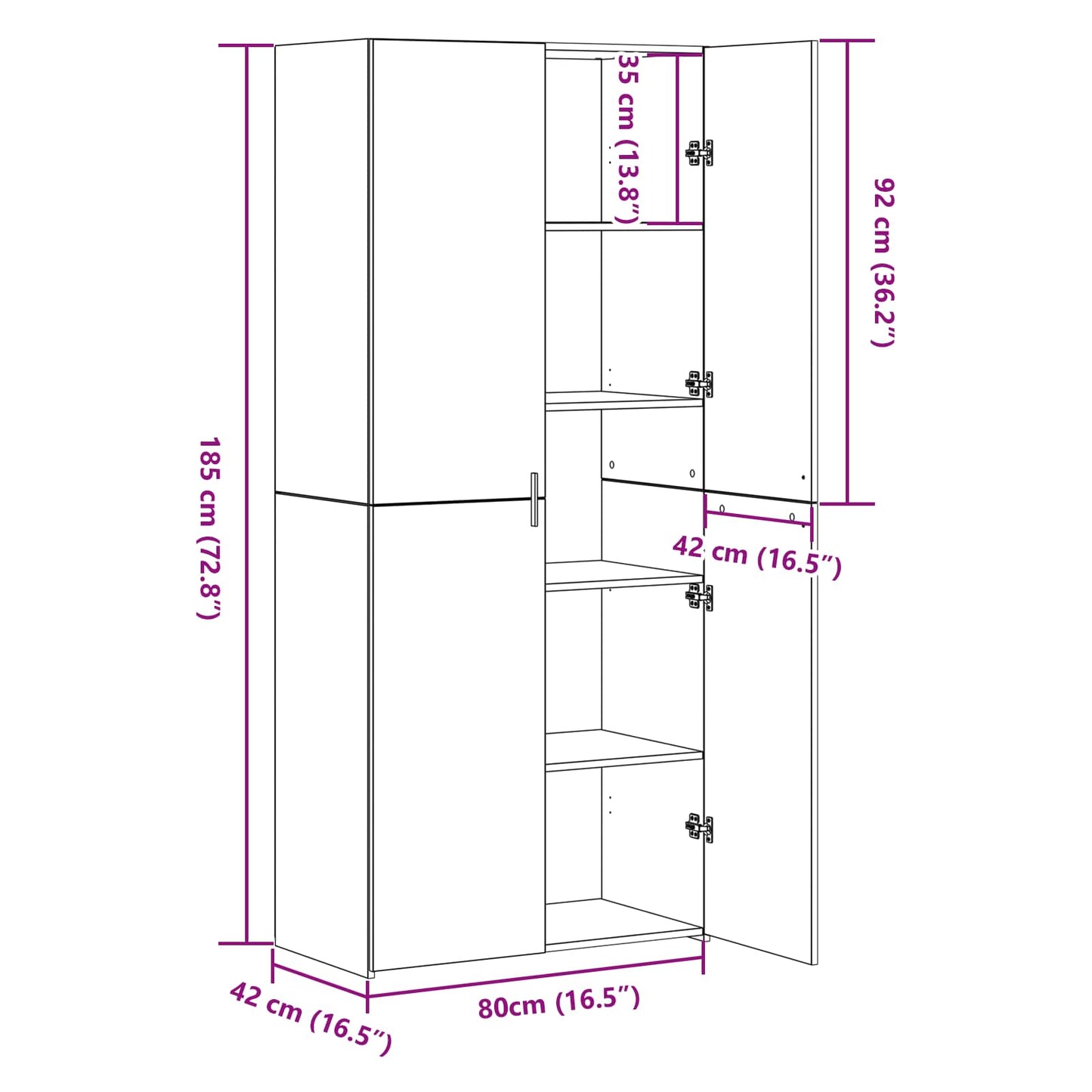 Høyskap 2 pcs Svart Eik 80 x 42 x 185 cm