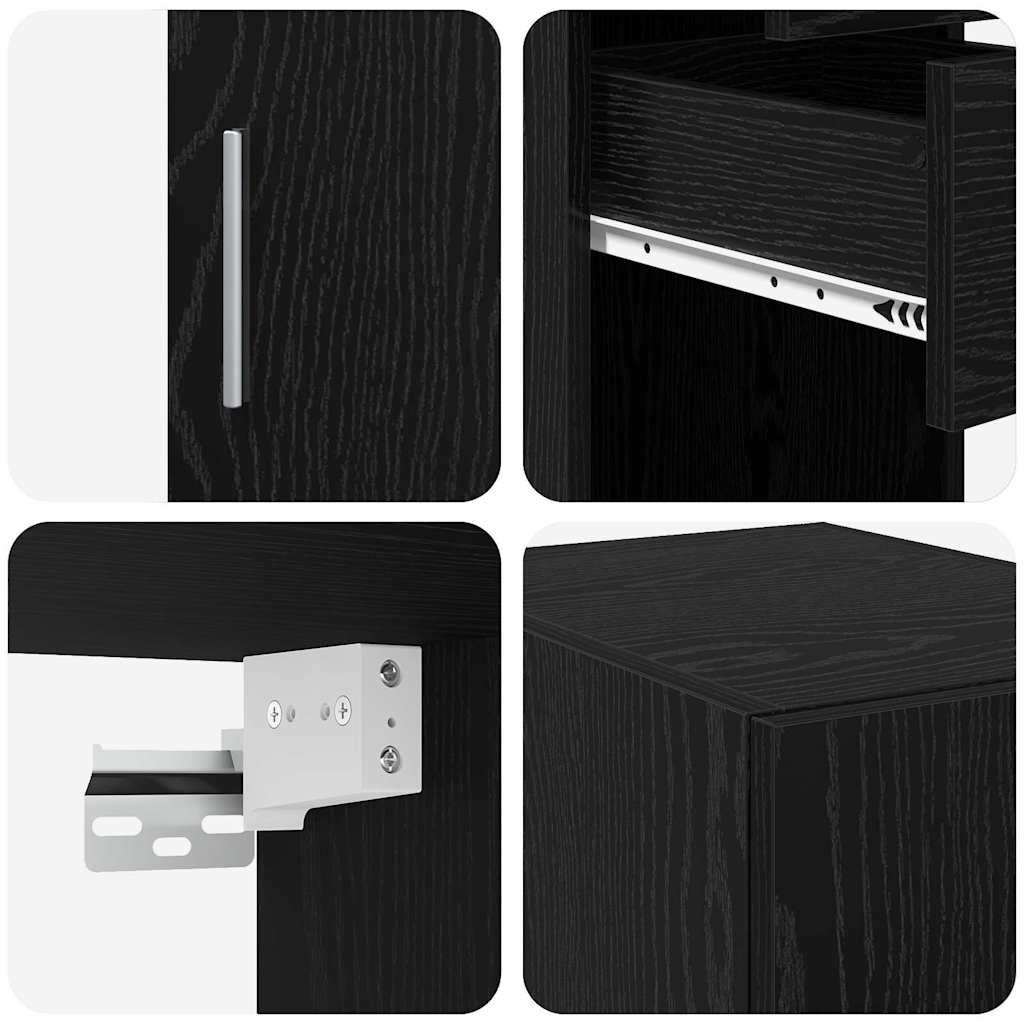 Oppbevaringsskap med skuff 2 pcs Svart Eik 30 x 42,5 x 225 cm