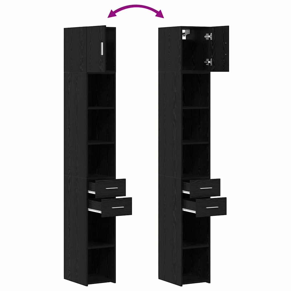 Oppbevaringsskap med skuff 2 pcs Svart Eik 30 x 42,5 x 225 cm
