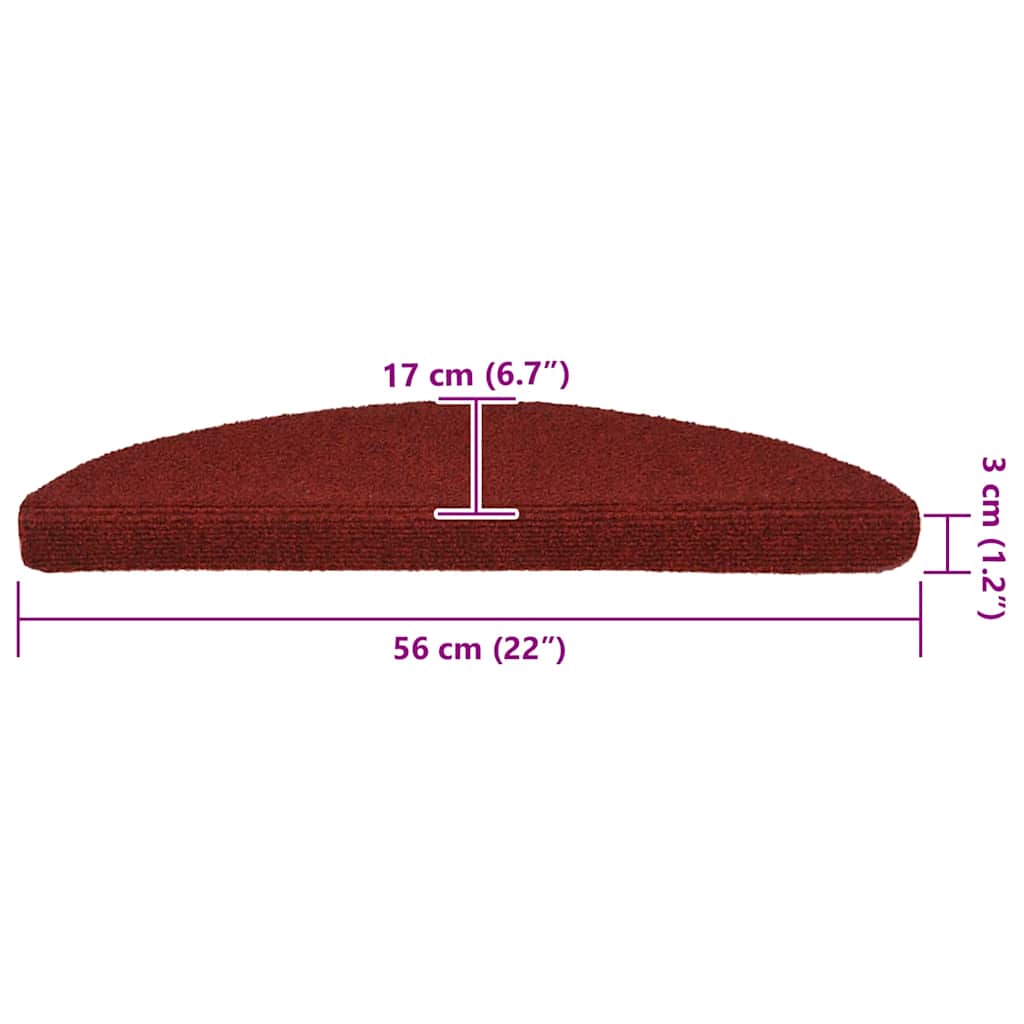Trappematter selvklebende 20 stk 56x17x3 cm bordeauxrød halvrund