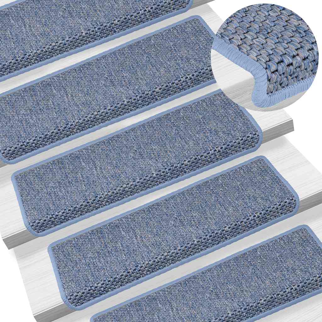 Selvklebende trappematter sisal 30 stk 65x21x4 cm blå