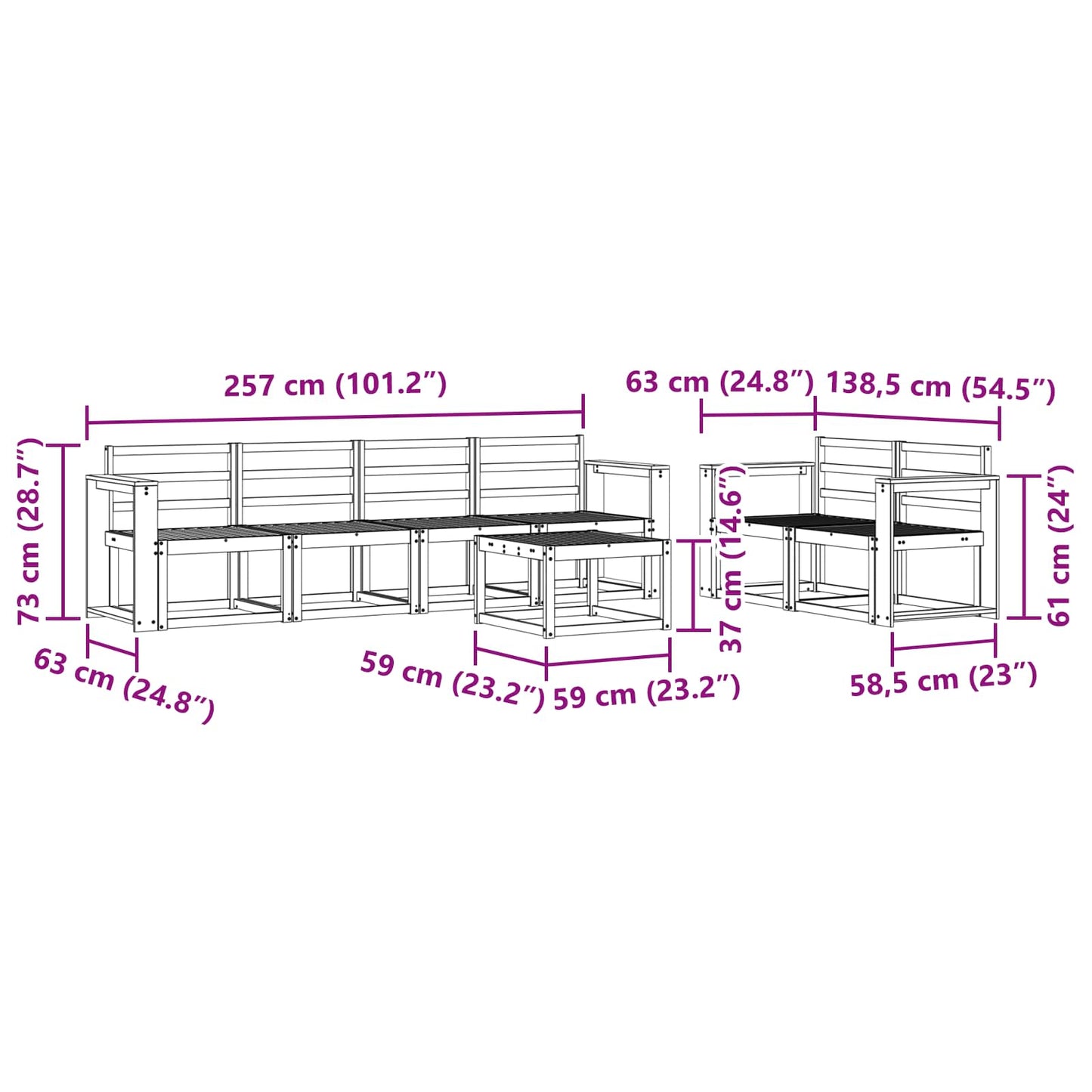 Utendørs sofa-sett 7 pcs Naturlig