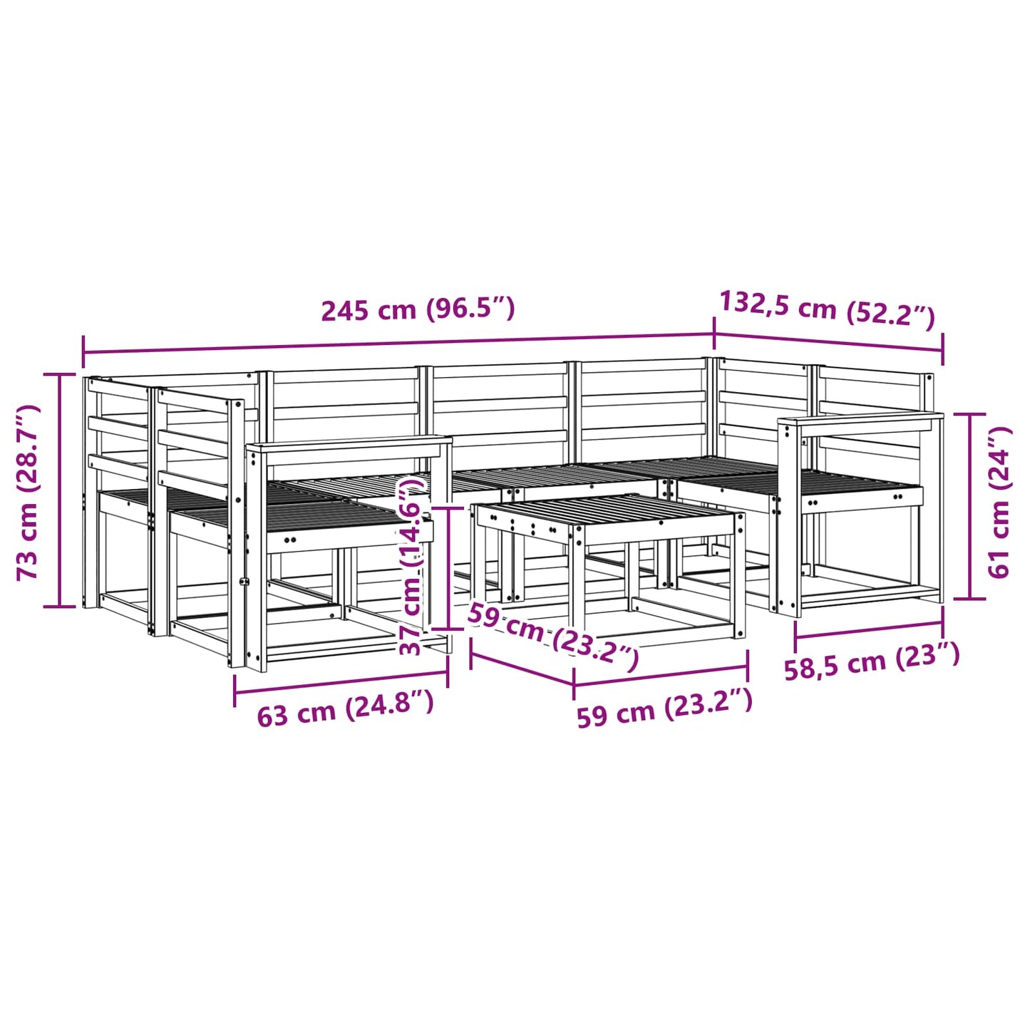 Utendørs sofa-sett 7 pcs Naturlig Solid akasietre