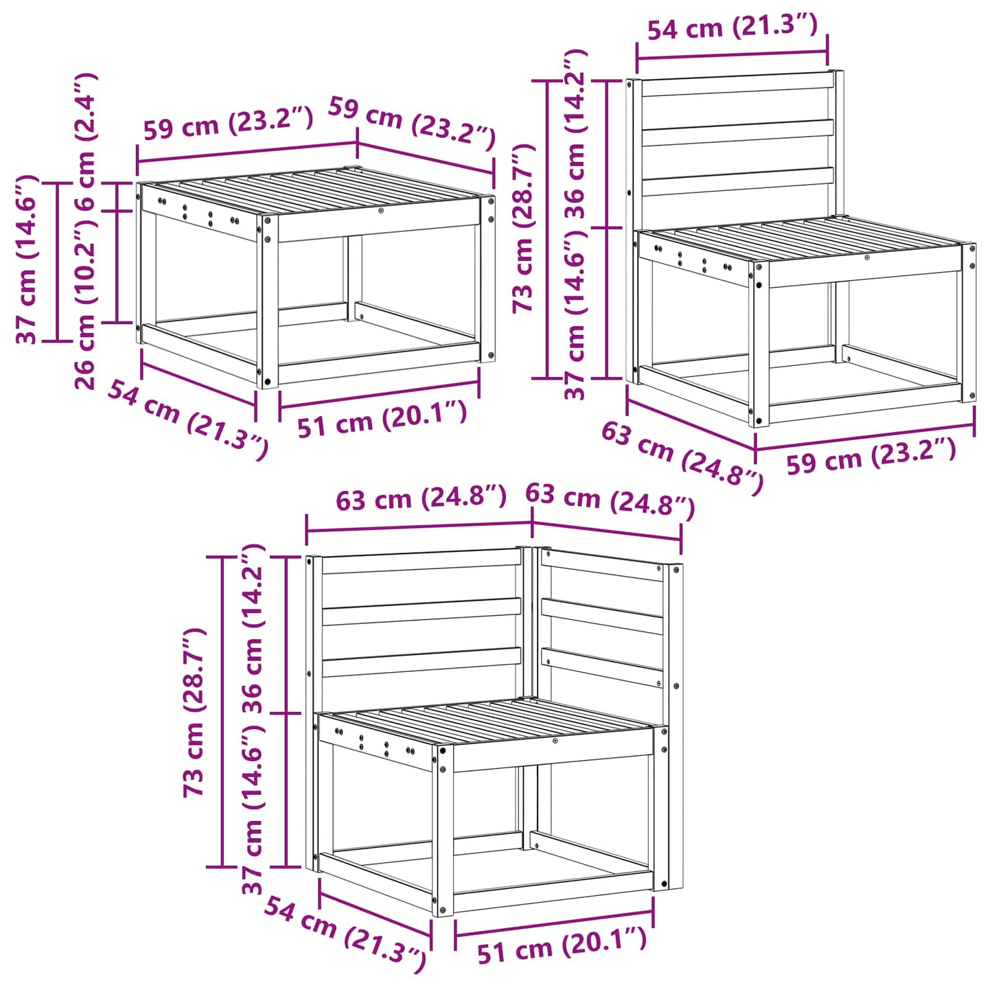 Utendørs sofa-sett 7 pcs Naturlig Solid akasietre