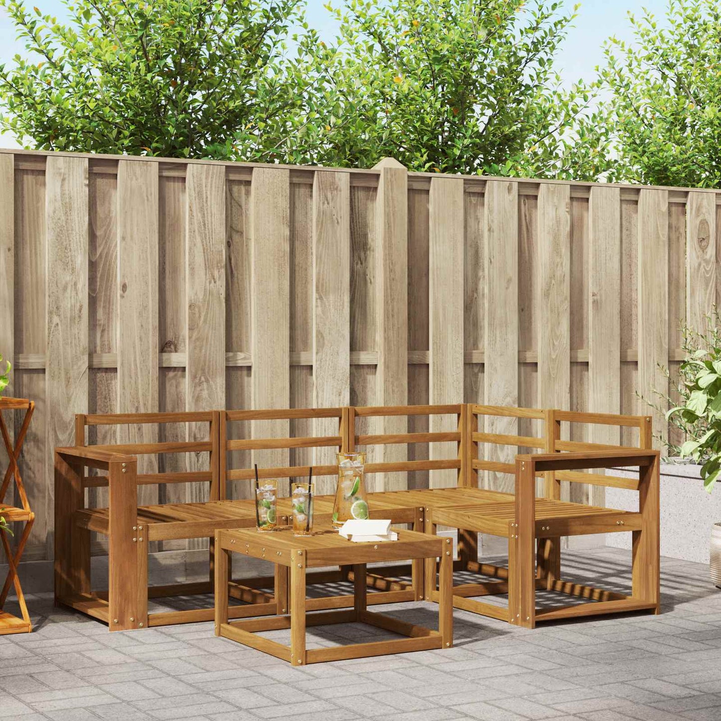 Utendørs sofa-sett 5 pcs Naturlig Solid akasietre