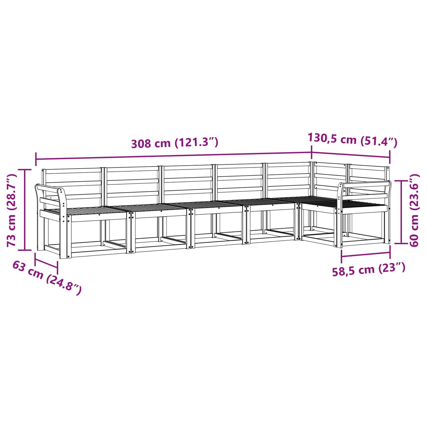 Utendørs sofa-sett 6 pcs Naturlig Solid akasietre