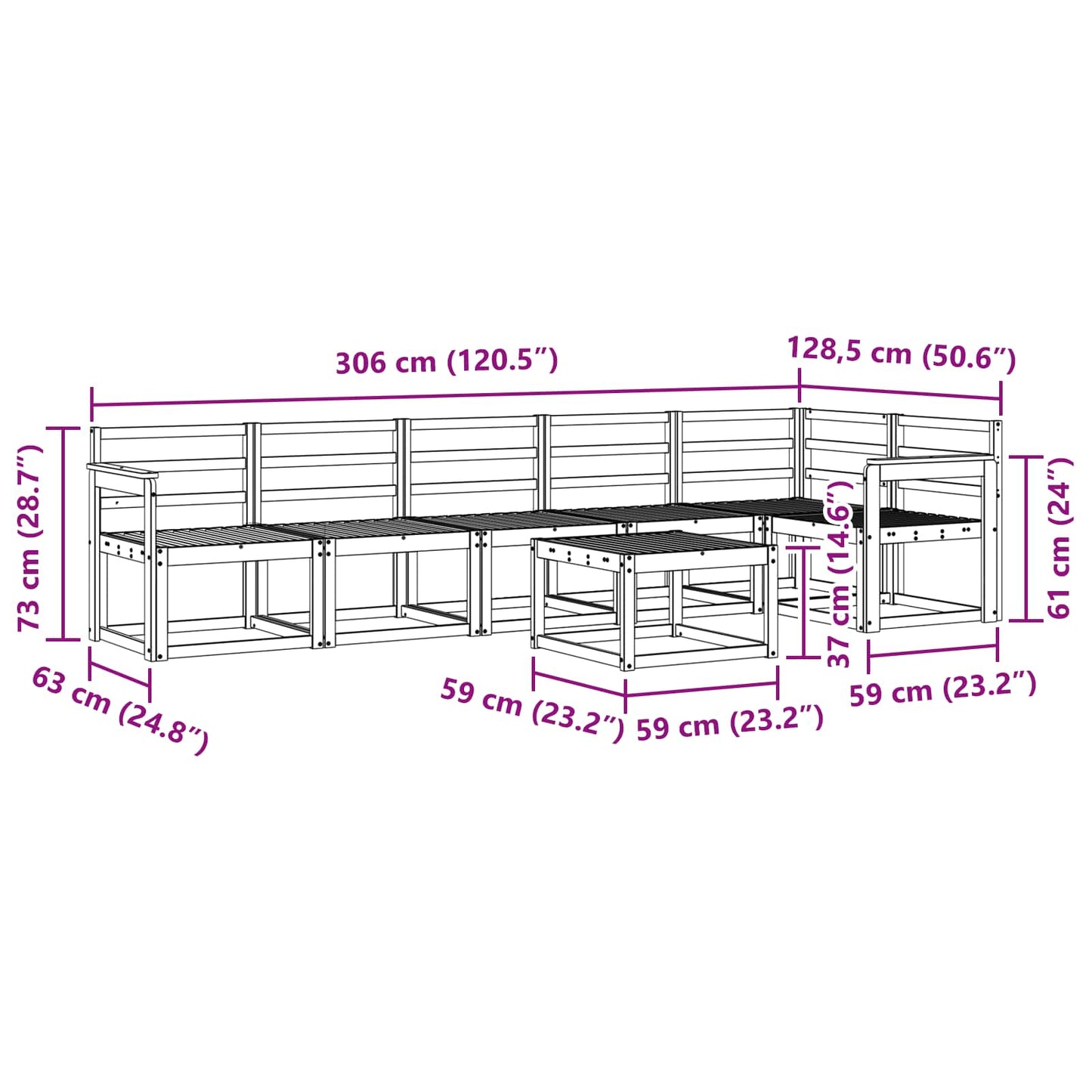 Utendørs sofa-sett 7 pcs Naturlig Solid akasietre