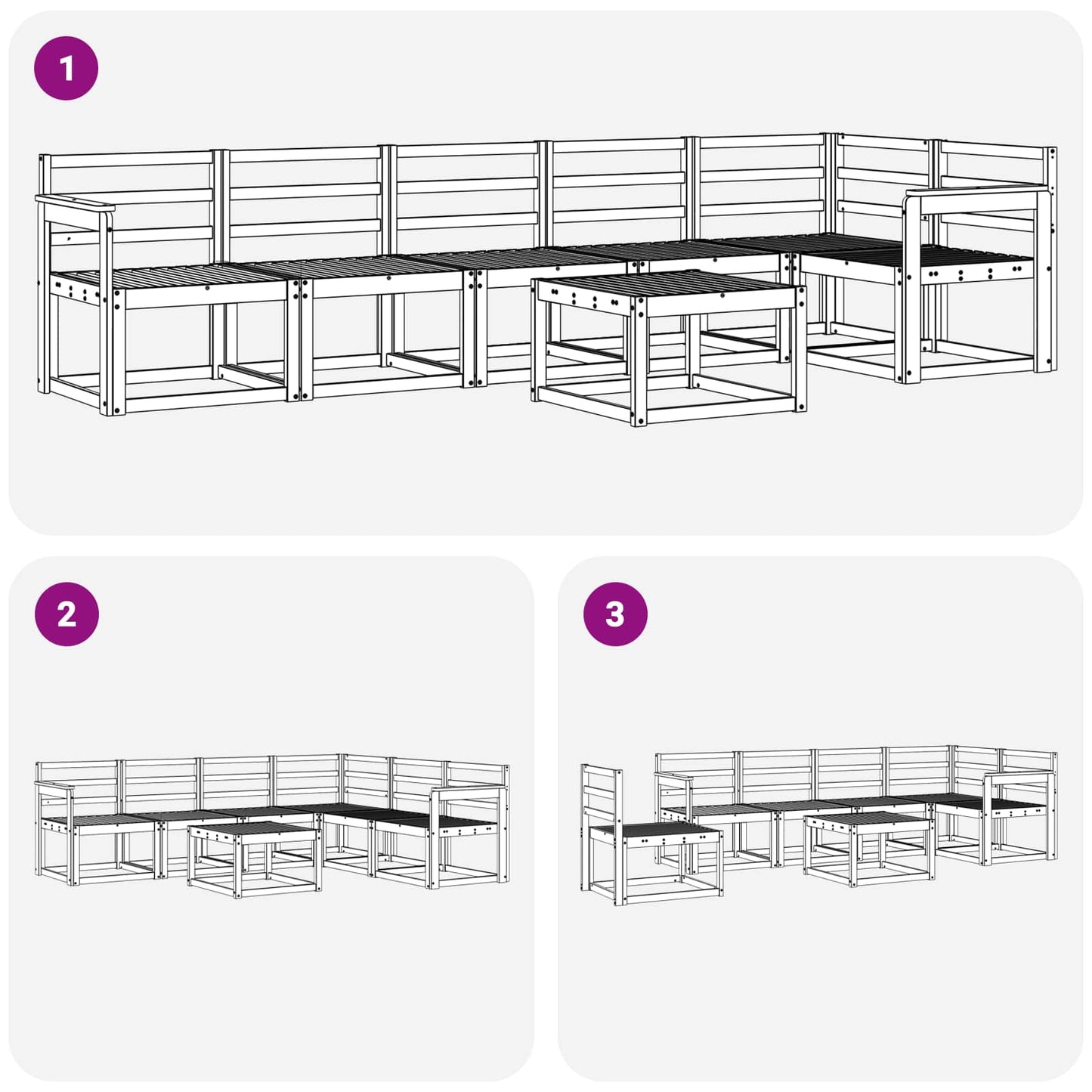 Utendørs sofa-sett 7 pcs Naturlig Solid akasietre