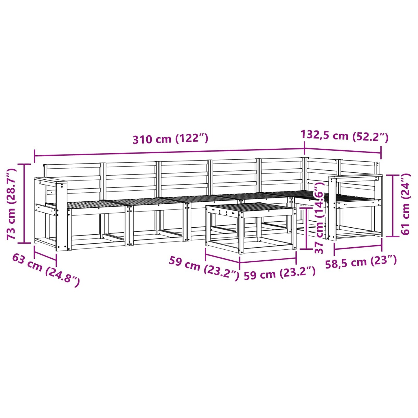 Utendørs sofa-sett 7 pcs Naturlig Solid akasietre