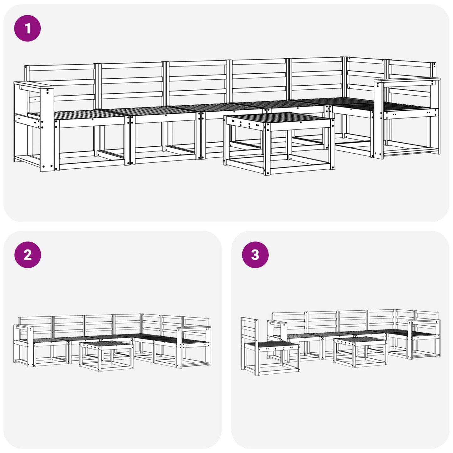 Utendørs sofa-sett 7 pcs Naturlig Solid akasietre