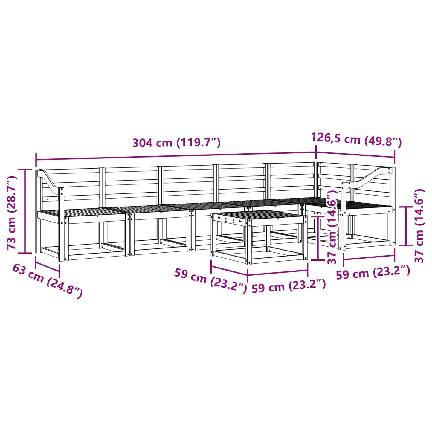 Utendørs sofa-sett 7 pcs Naturlig Solid akasietre