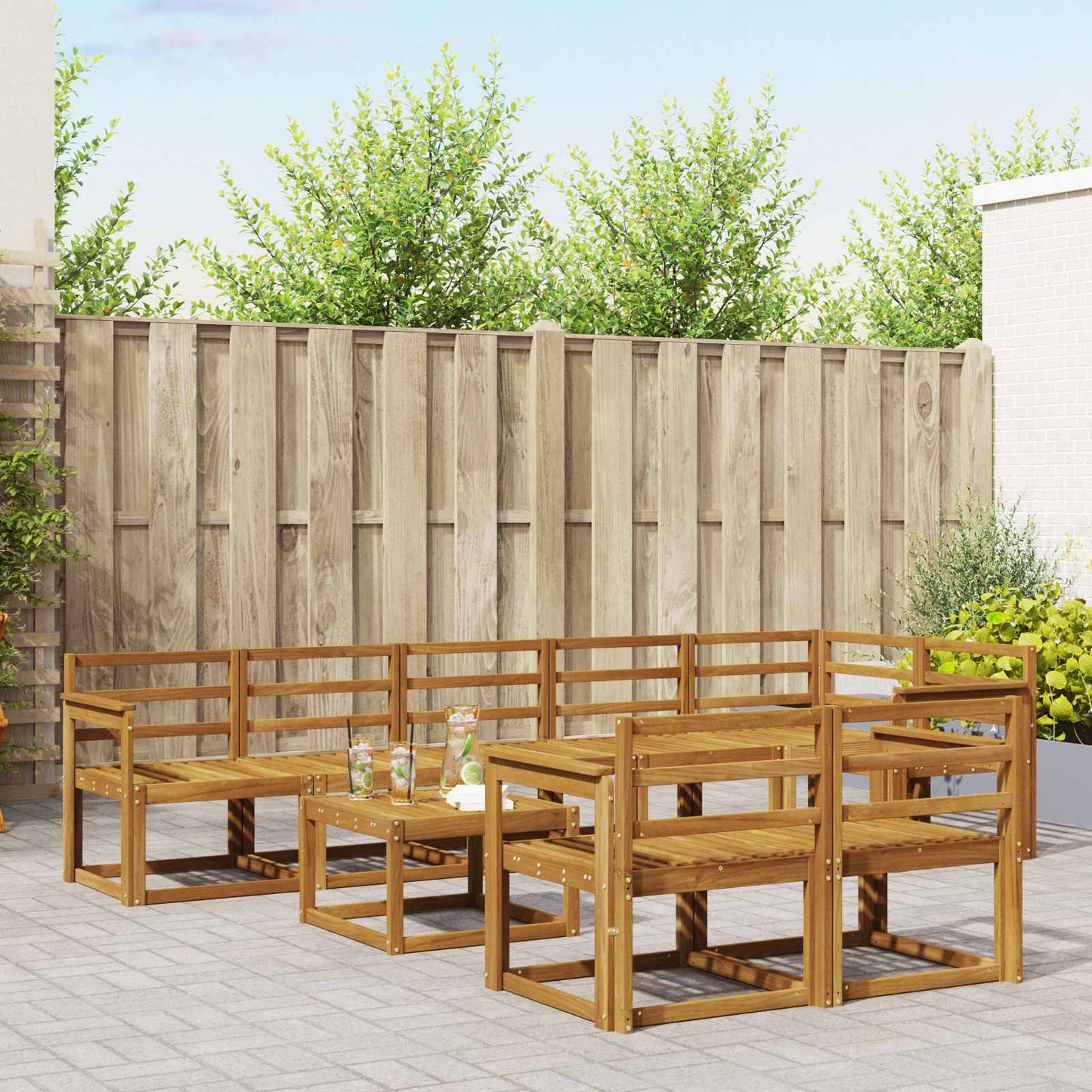 Utendørs sofa-sett 9 pcs Naturlig Solid akasietre
