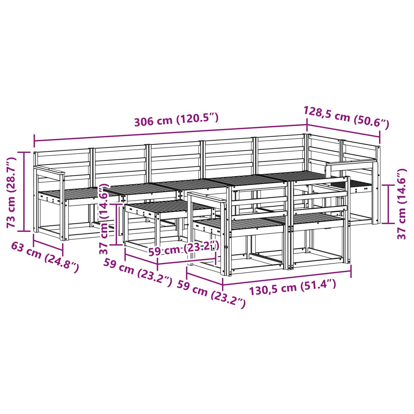 Utendørs sofa-sett 9 pcs Naturlig Solid akasietre
