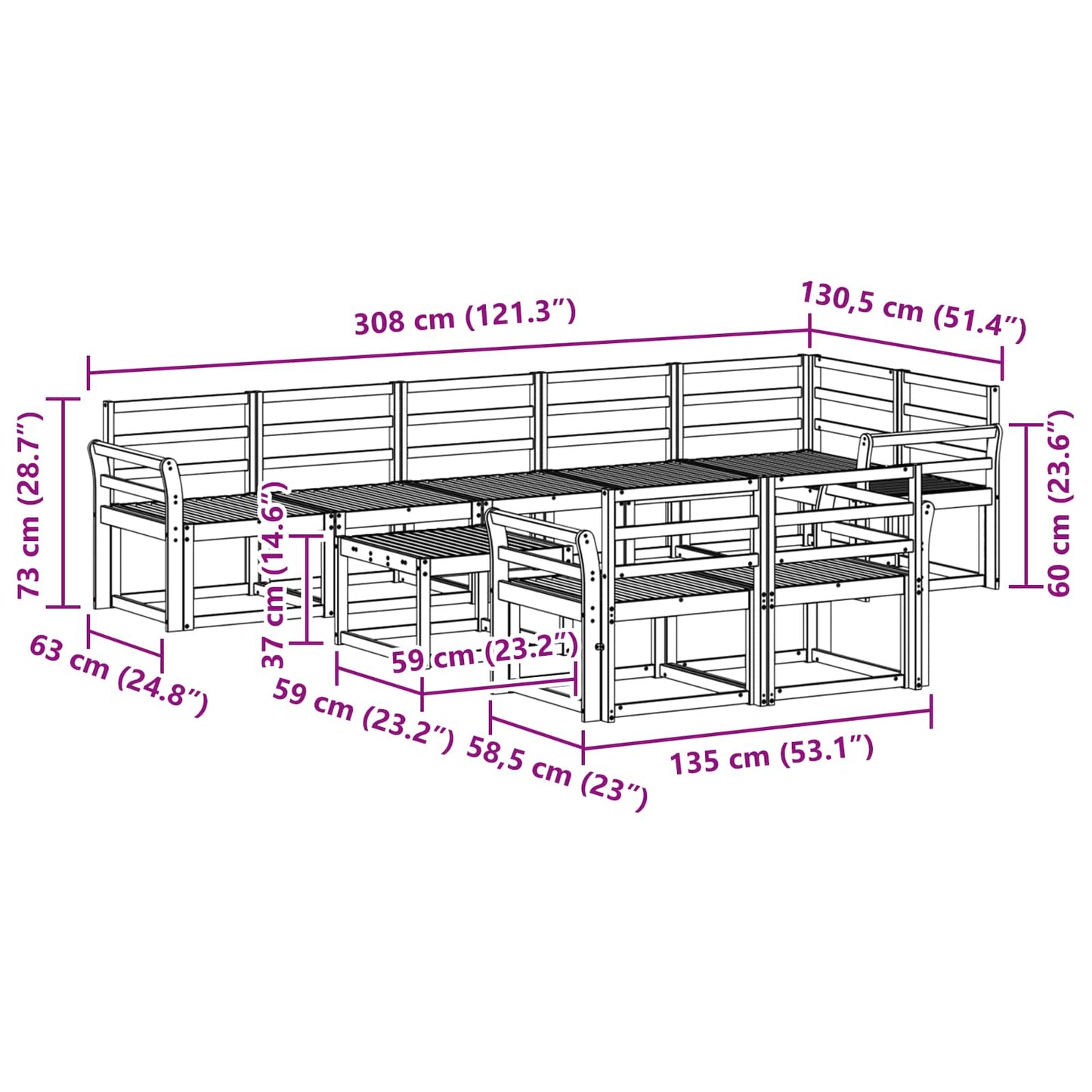 Utendørs sofa-sett 9 pcs Naturlig Solid akasietre