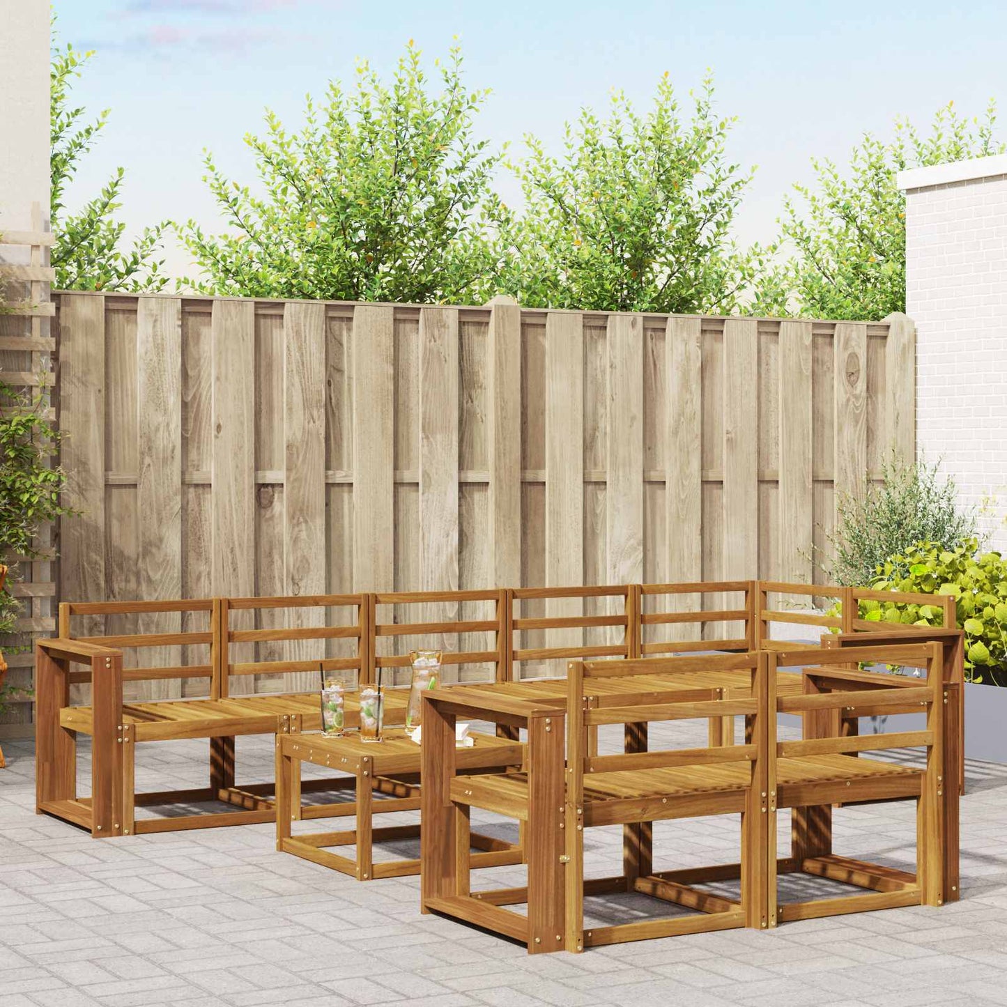 Utendørs sofa-sett 9 pcs Naturlig Solid akasietre