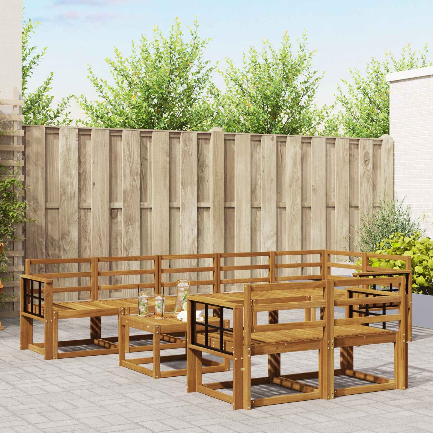 Utendørs sofa-sett 9 pcs Naturlig Solid akasietre