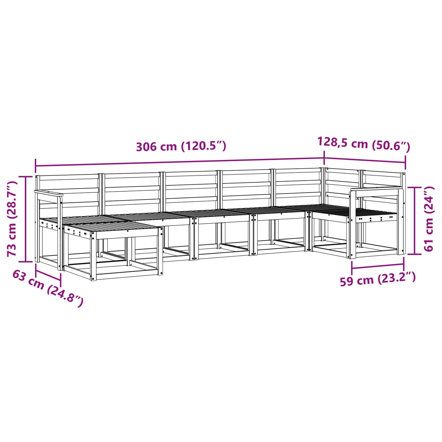 Utendørs sofa-sett 7 pcs Naturlig Solid akasietre