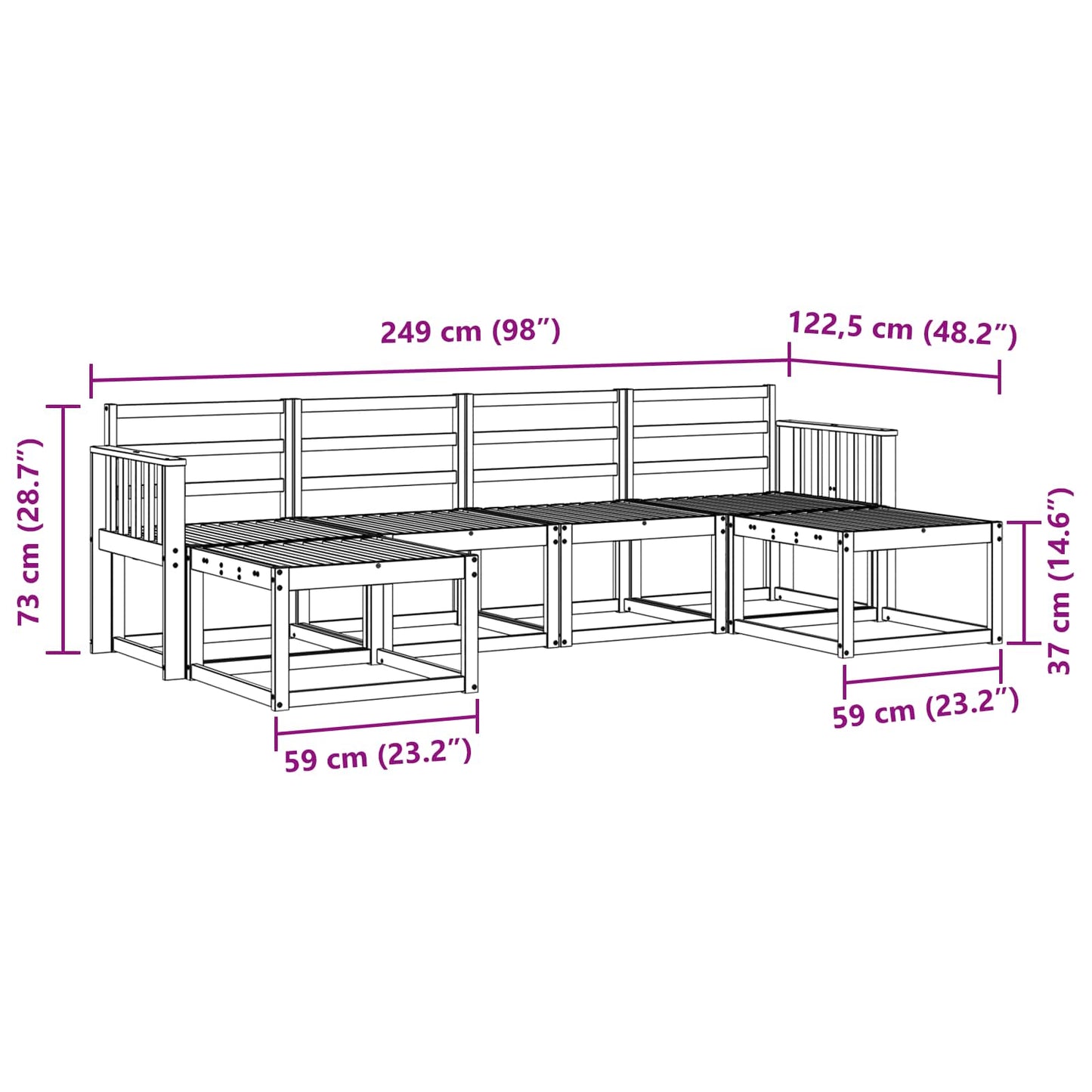 Utendørs sofa-sett 6 pcs Naturlig Konstruert tre
