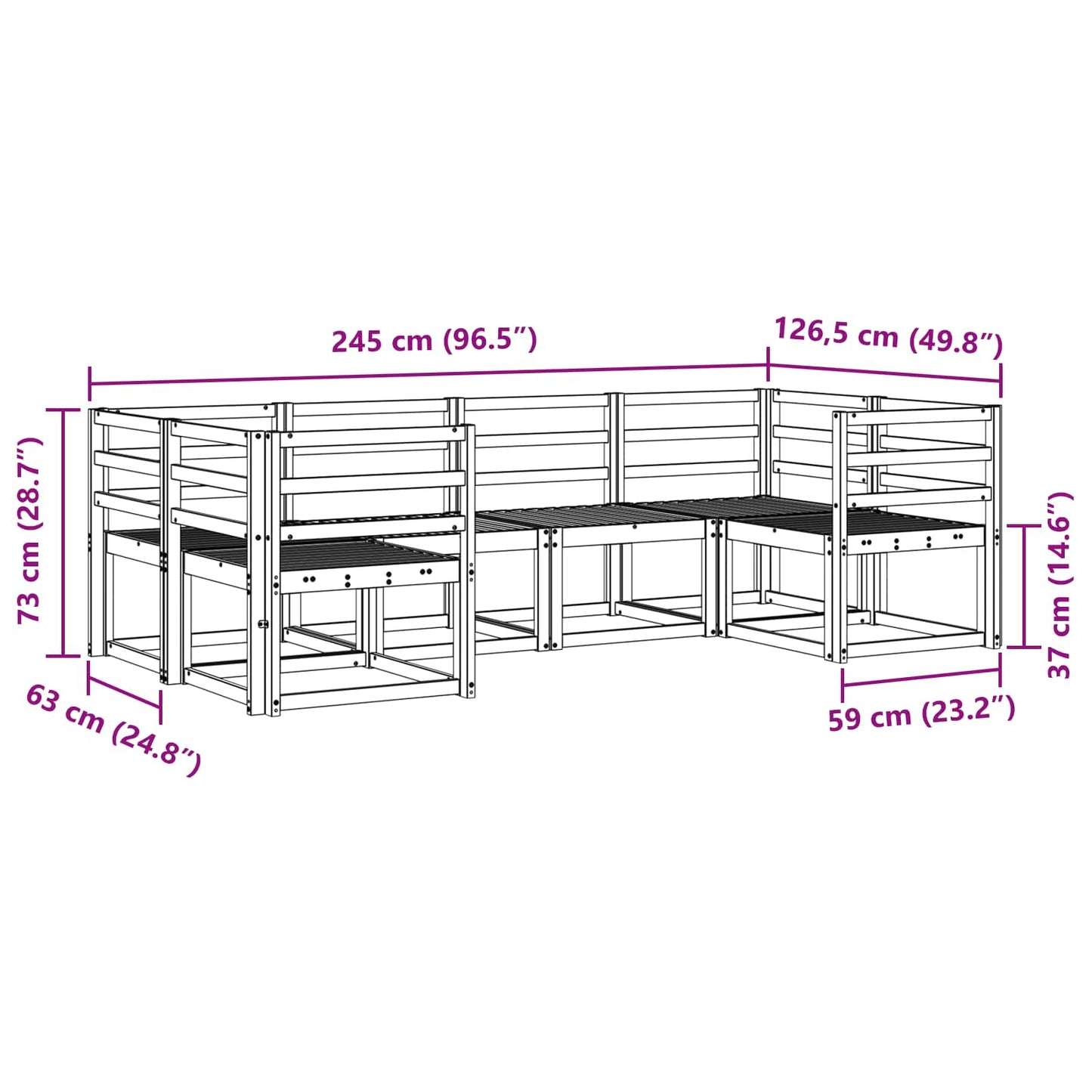 Utendørs sofa-sett 6 pcs Naturlig Solid akasietre