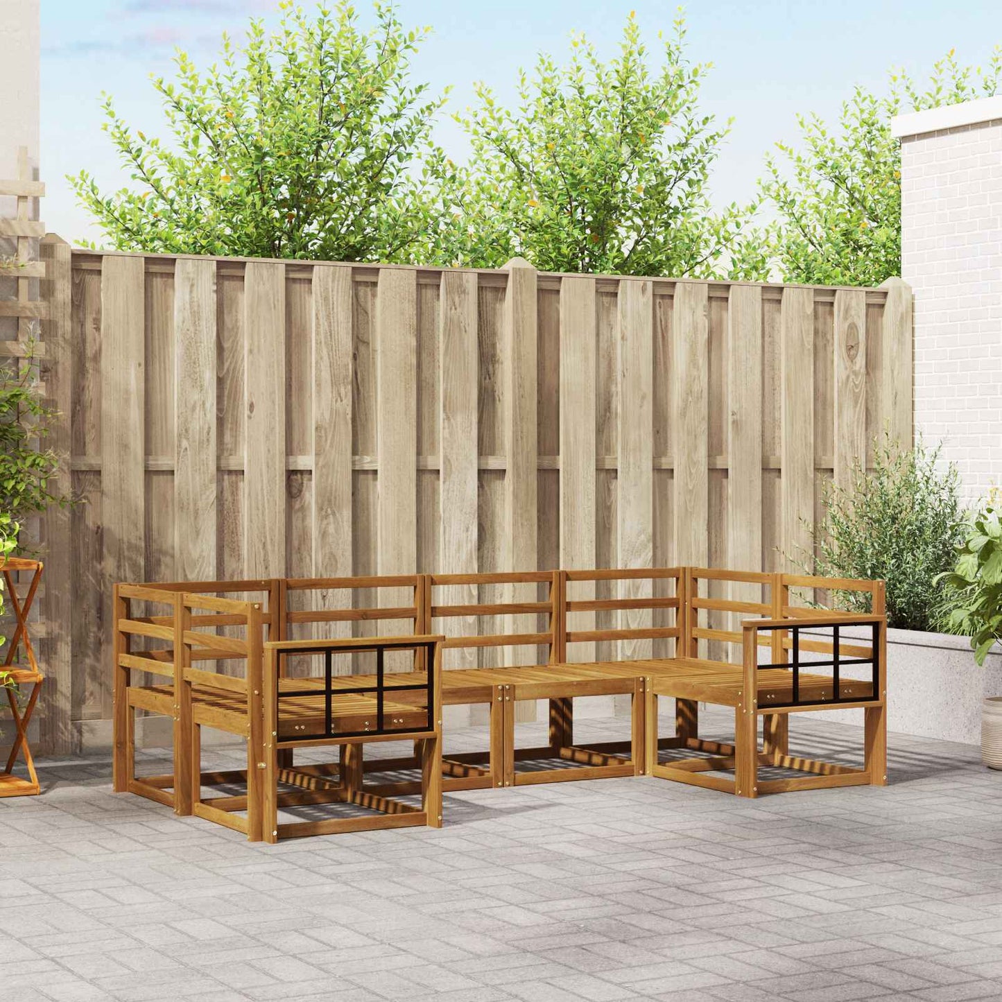 Utendørs sofa-sett 6 pcs Naturlig Solid akasietre