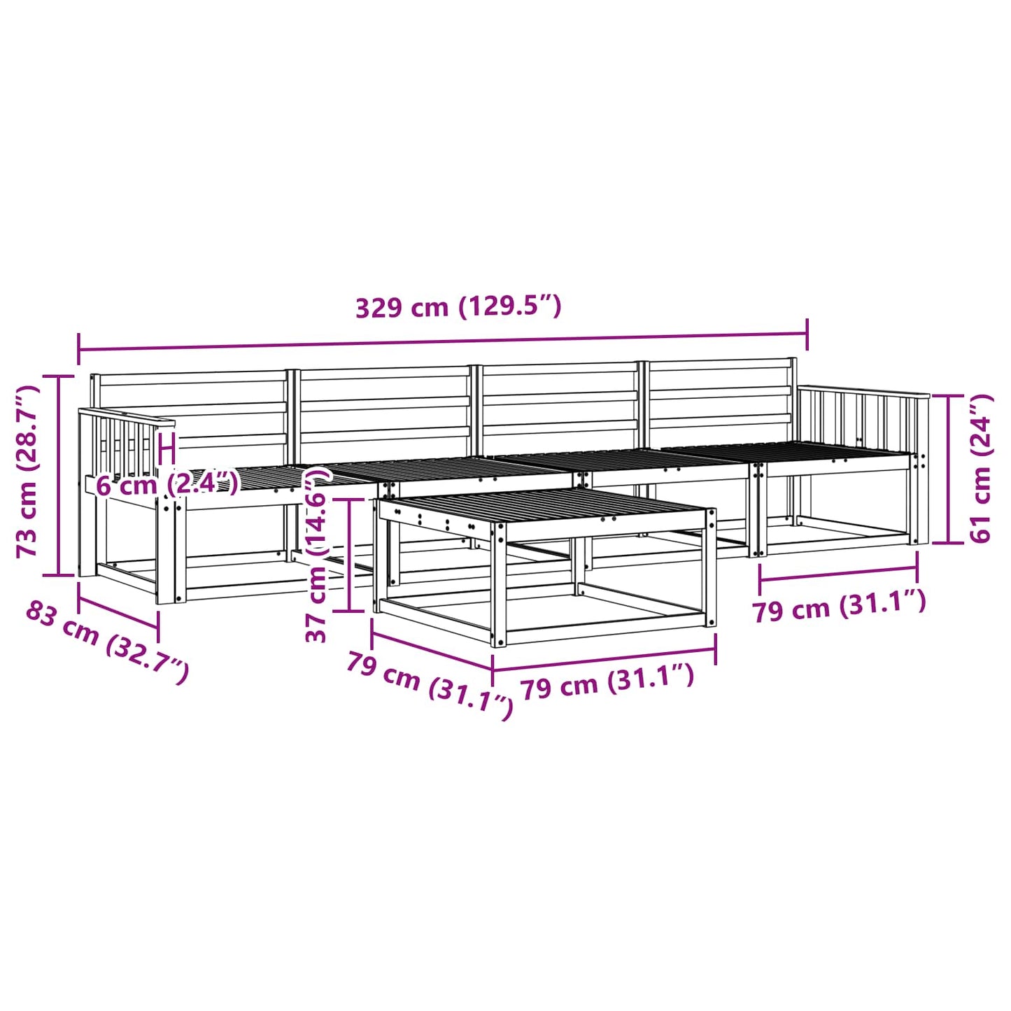 Utendørs sofa-sett 5 pcs Naturlig Solid akasietre