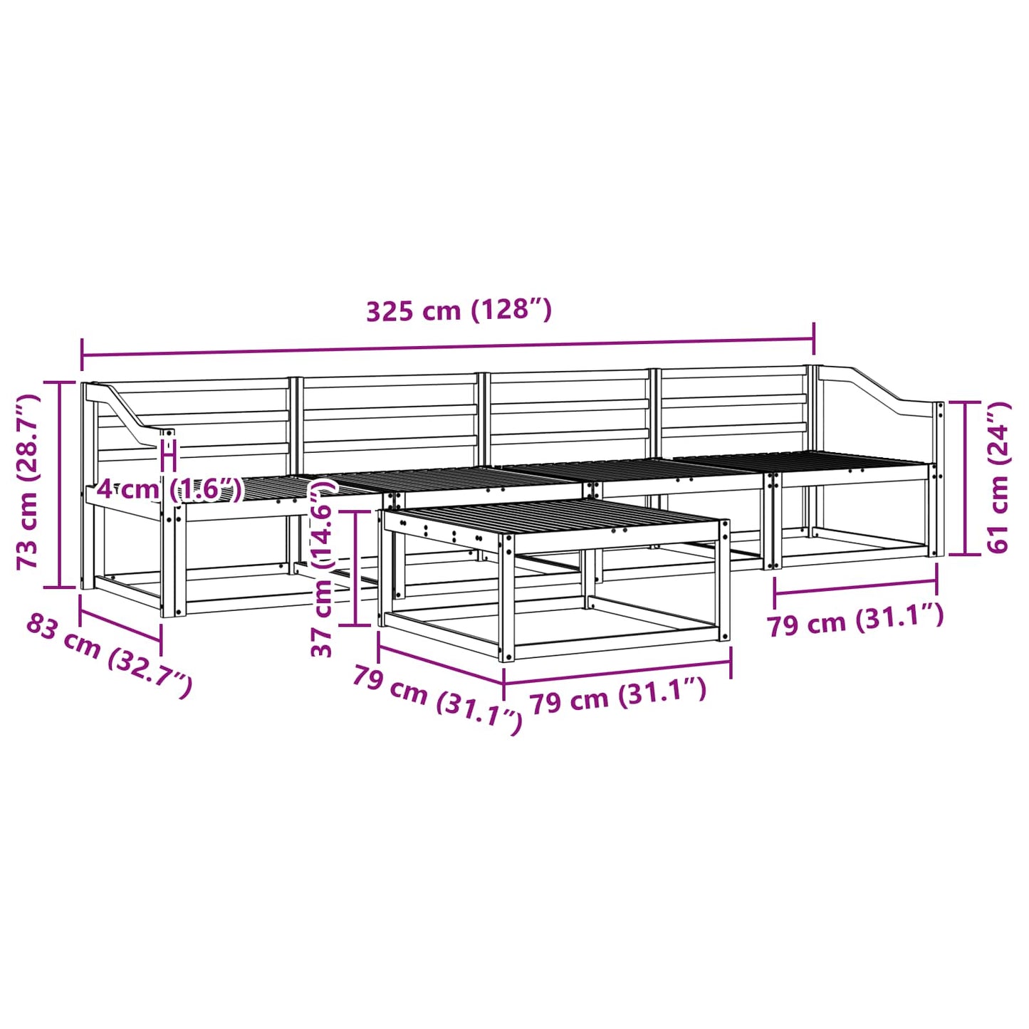 Utendørs sofa-sett 5 pcs Naturlig Solid akasietre