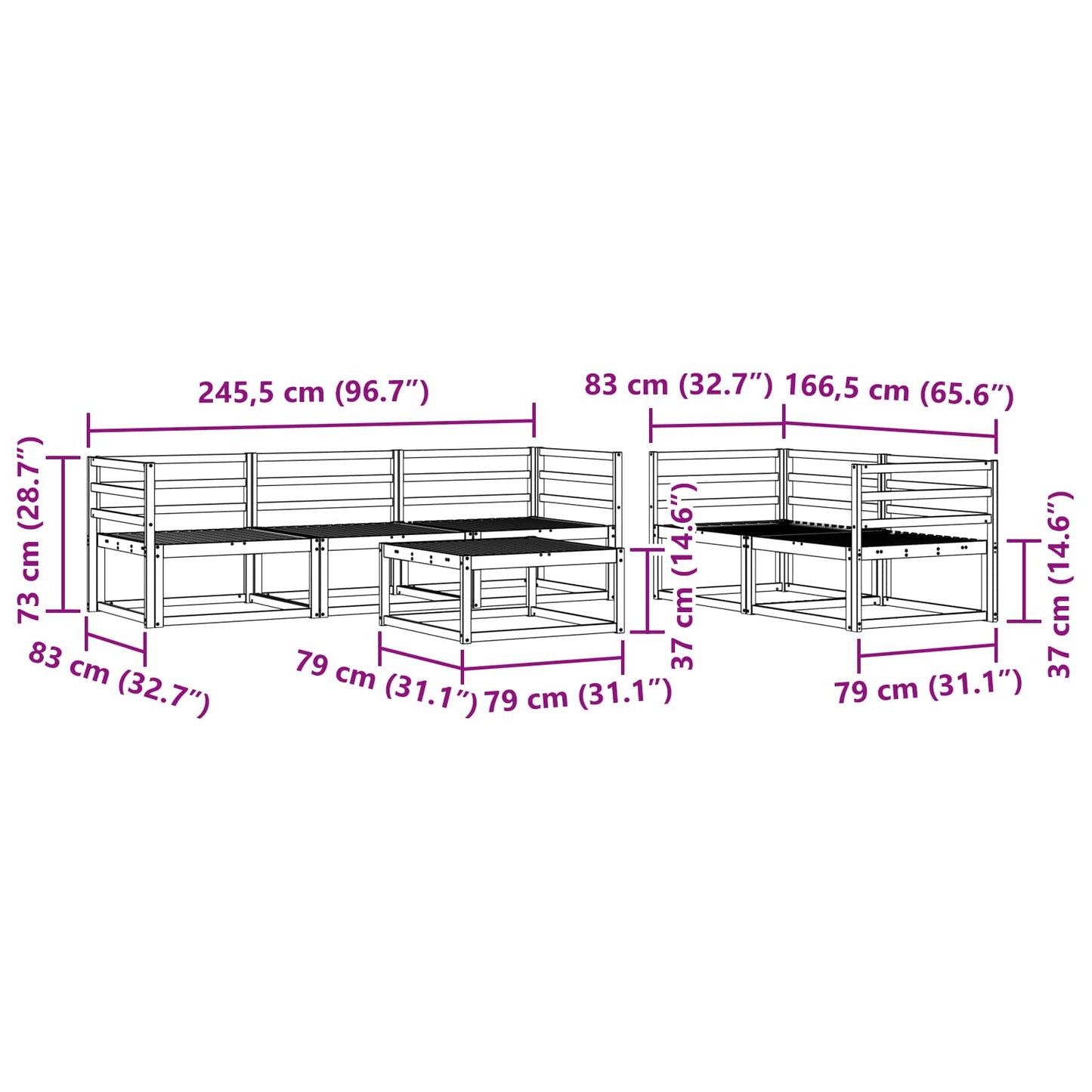 Utendørs sofa-sett 6 pcs Naturlig Solid akasietre