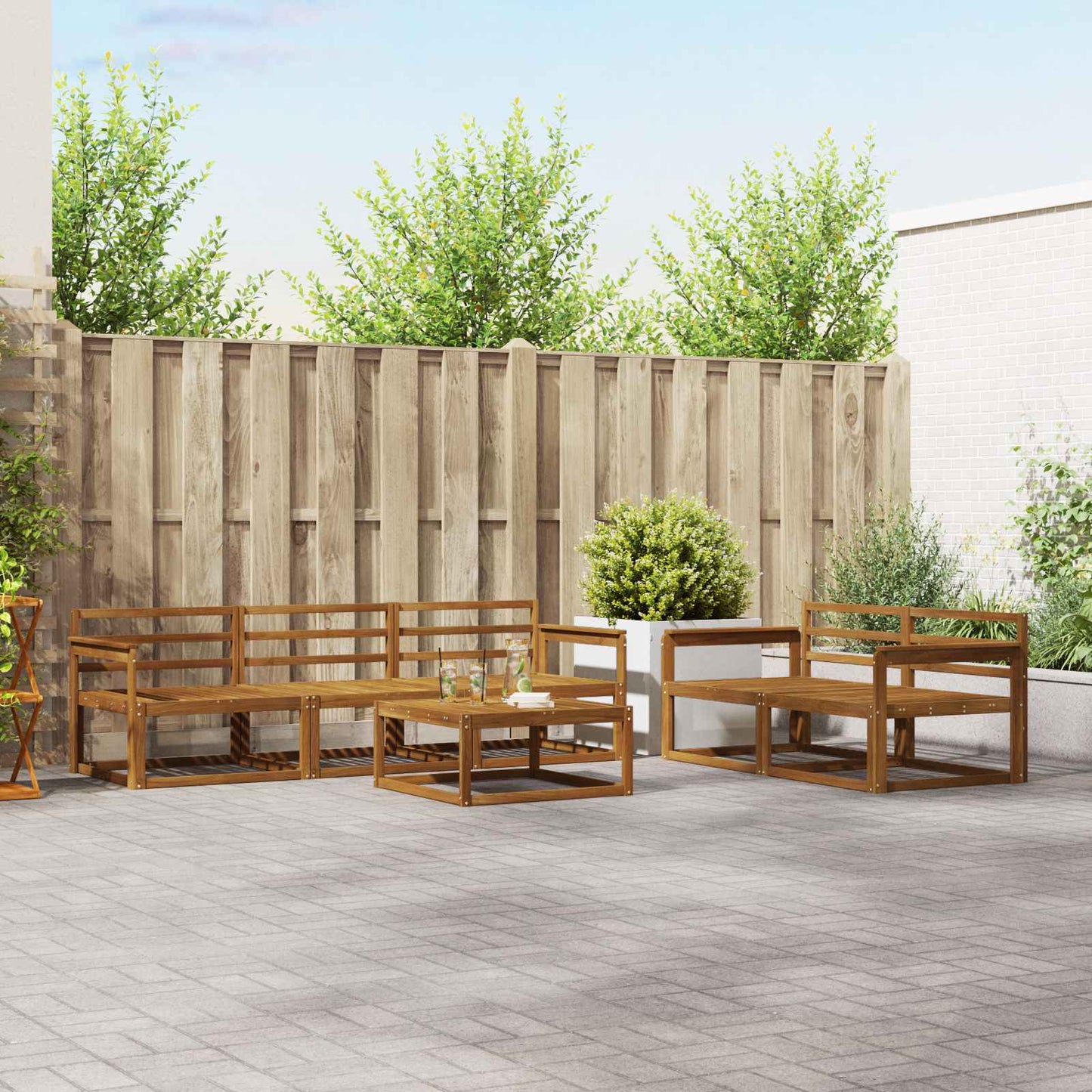 Utendørs sofa-sett 6 pcs Naturlig Solid akasietre