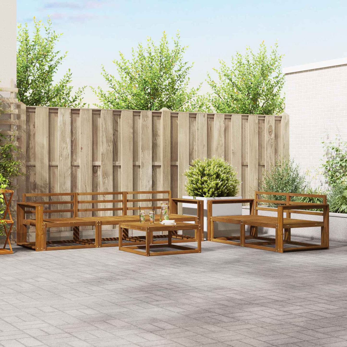 Utendørs sofa-sett 6 pcs Naturlig Solid akasietre