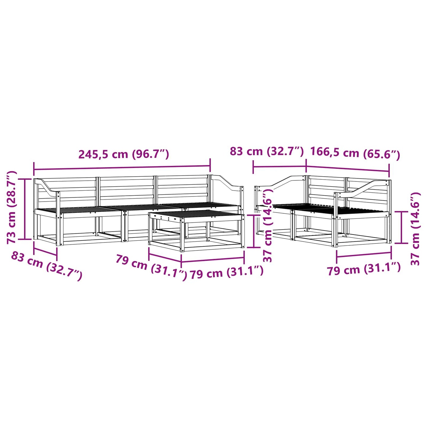 Utendørs sofa-sett 6 pcs Naturlig Solid akasietre