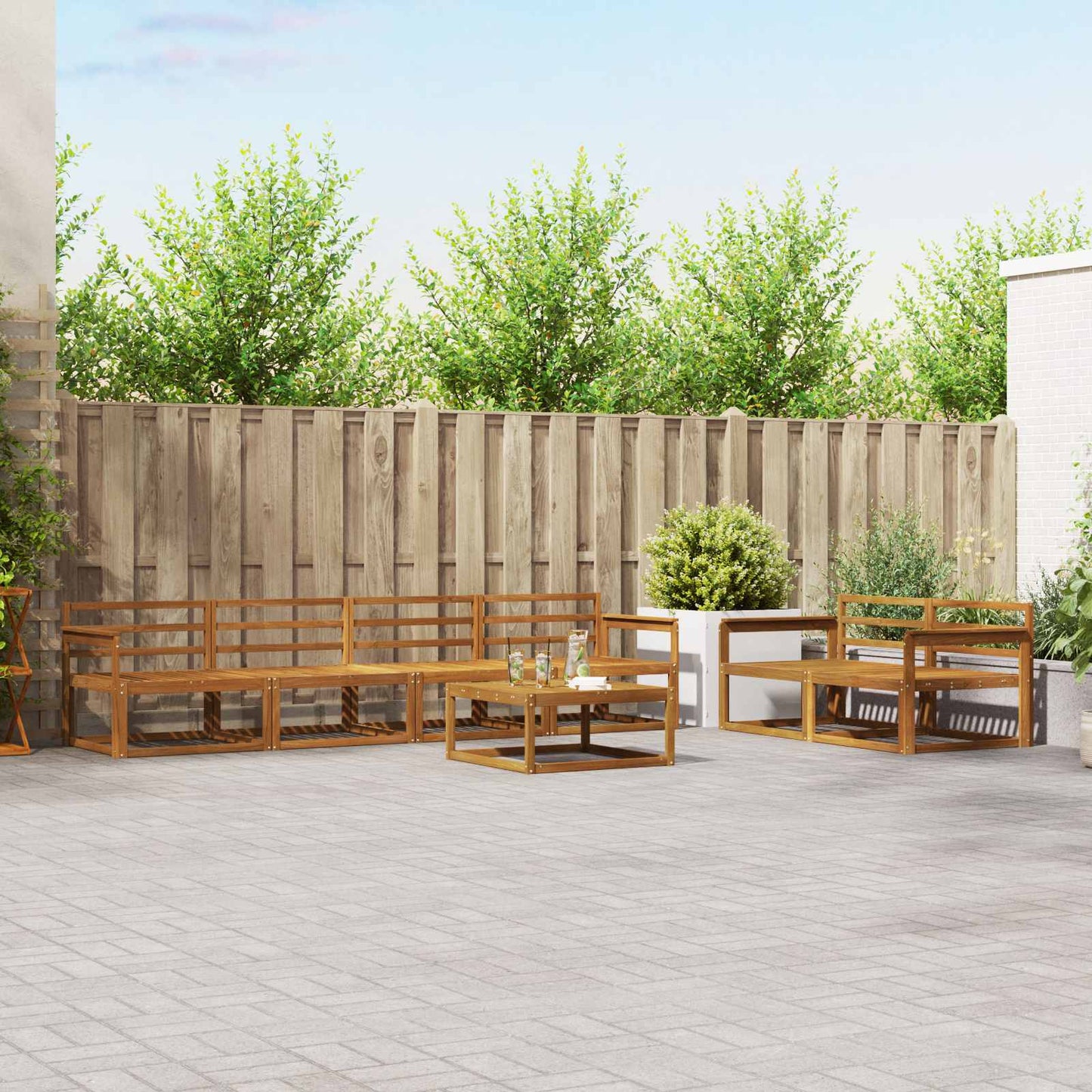 Utendørs sofa-sett 7 pcs Naturlig Solid akasietre
