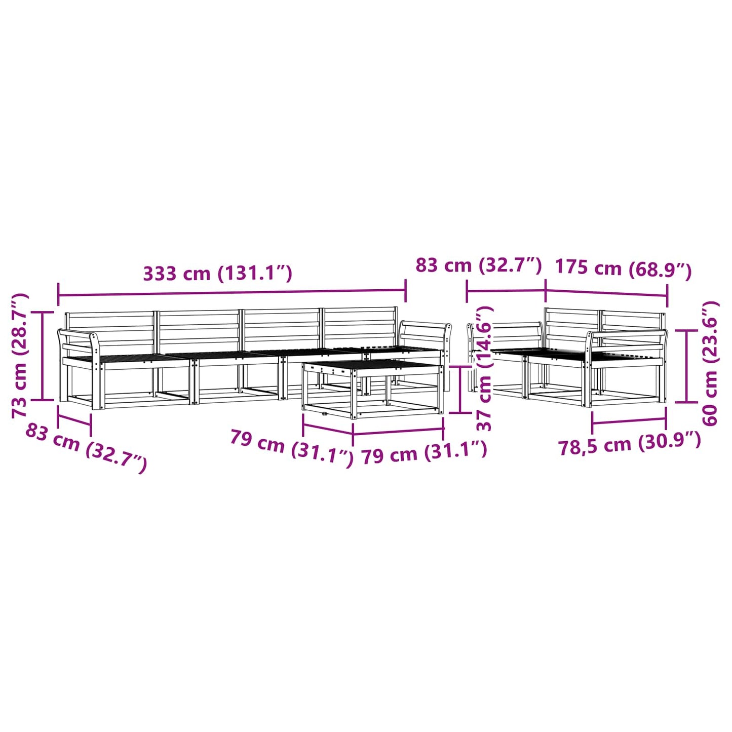 Utendørs sofa-sett 7 pcs Naturlig Solid akasietre