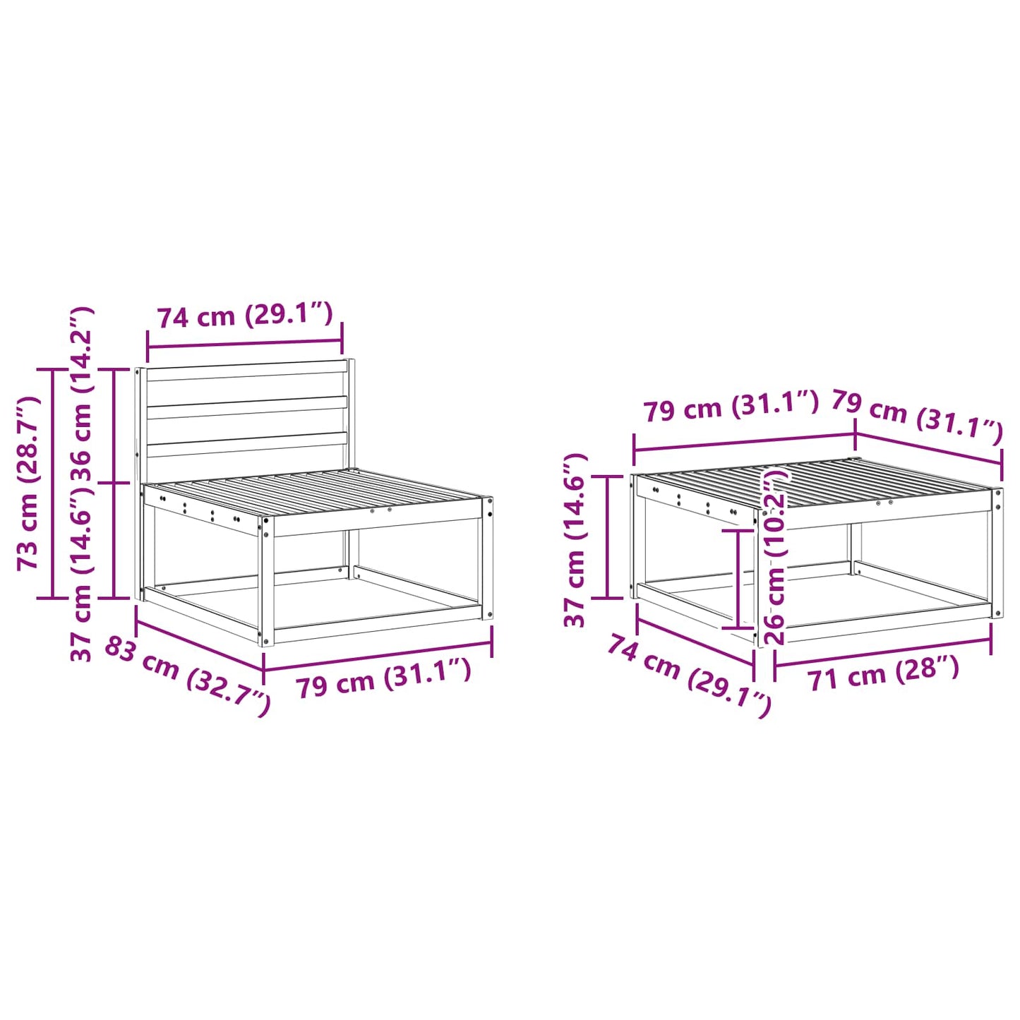 Utendørs sofa-sett 7 pcs Naturlig Solid akasietre