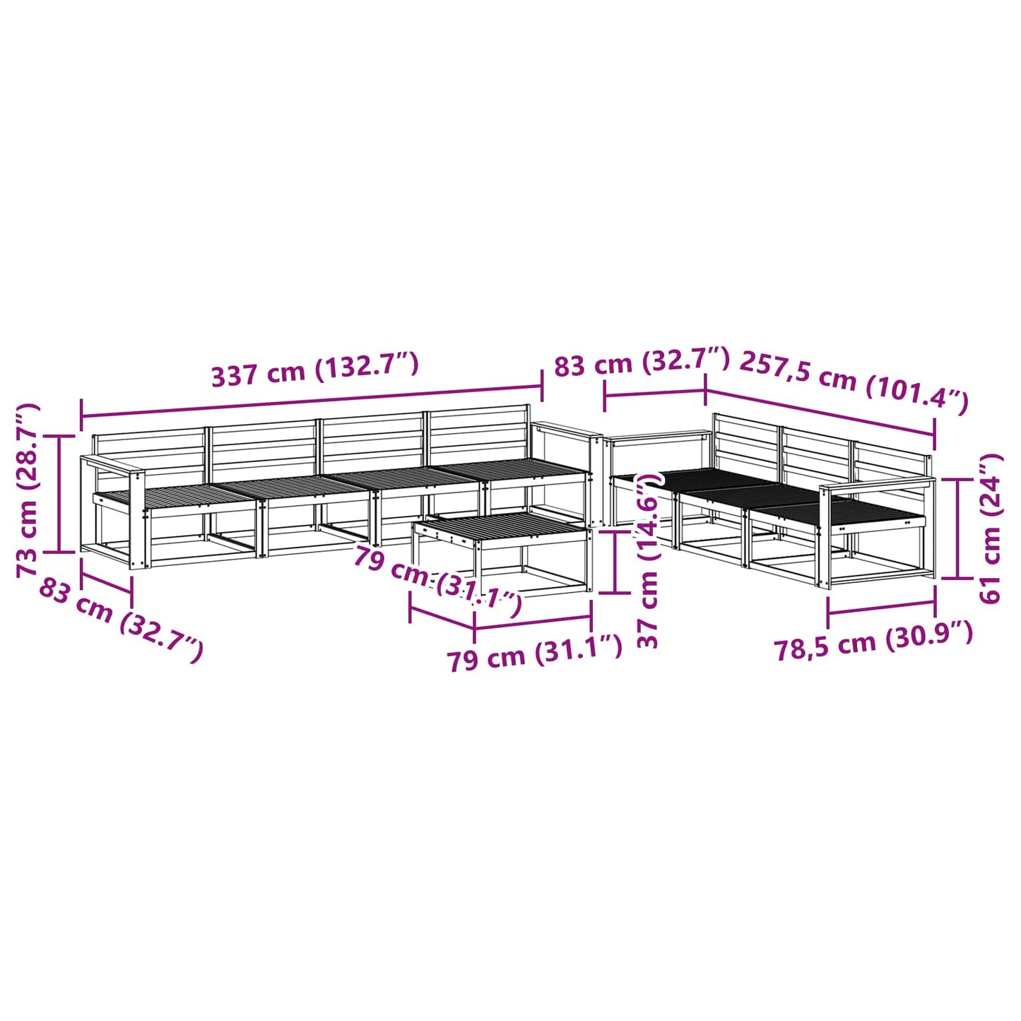Utendørs sofa-sett 8 pcs Naturlig Solid akasietre