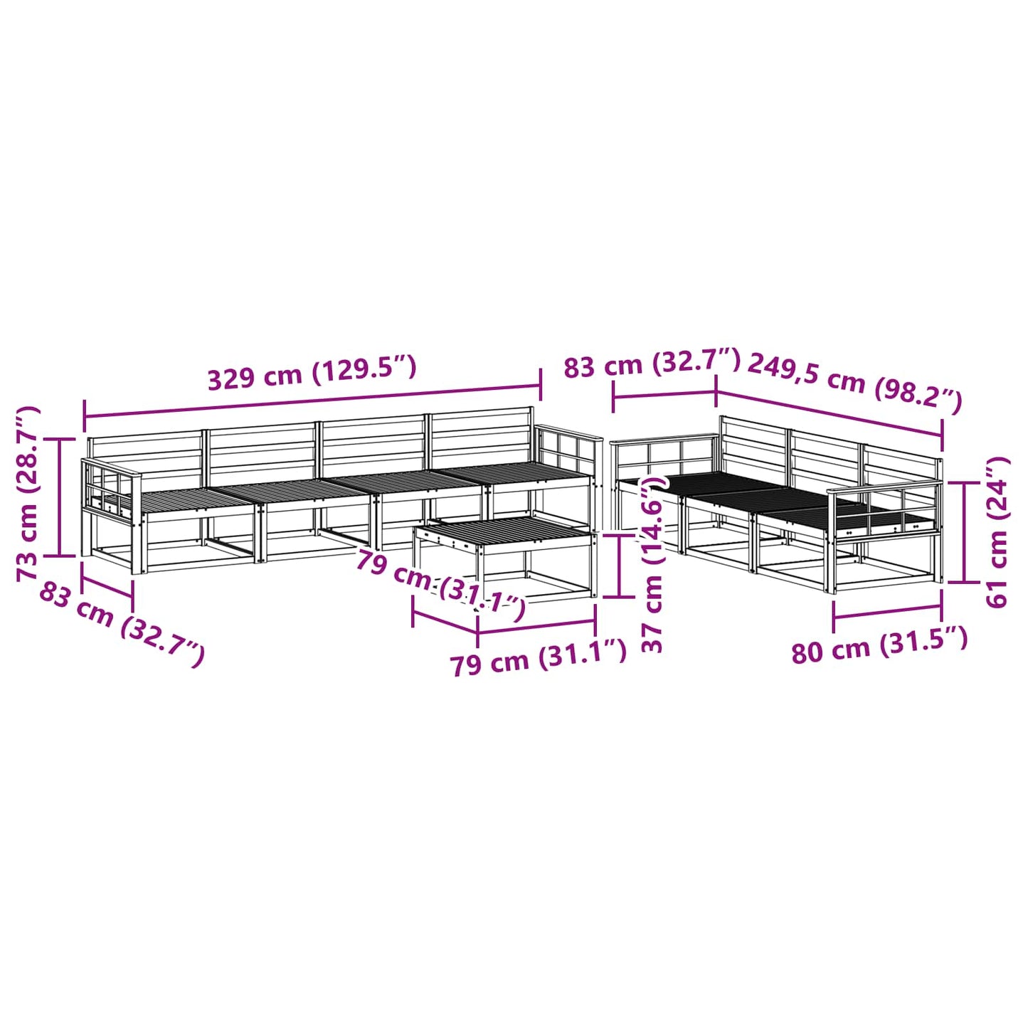 Utendørs sofa-sett 8 pcs Naturlig Solid akasietre