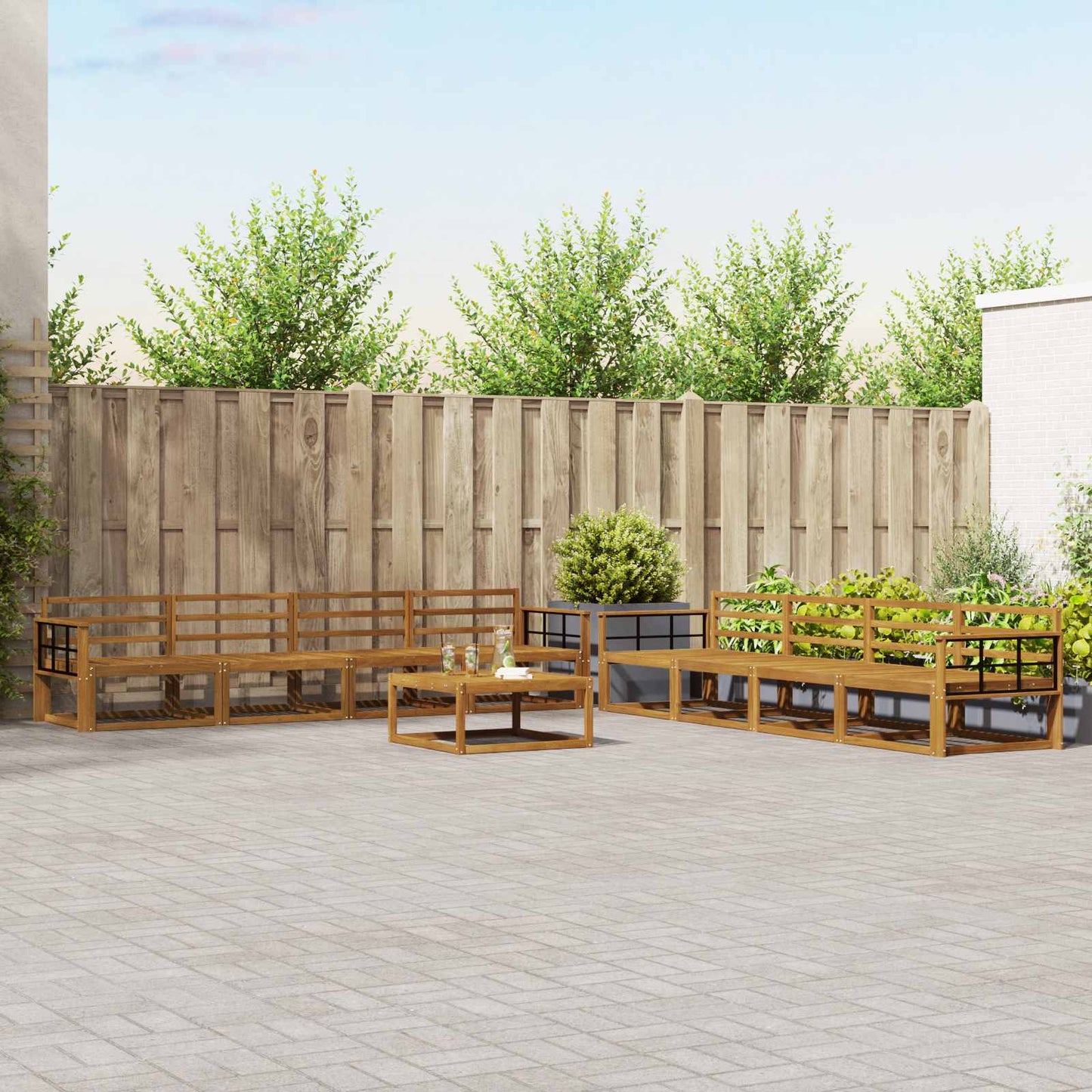 Utendørs sofa-sett 9 pcs Naturlig Solid akasietre