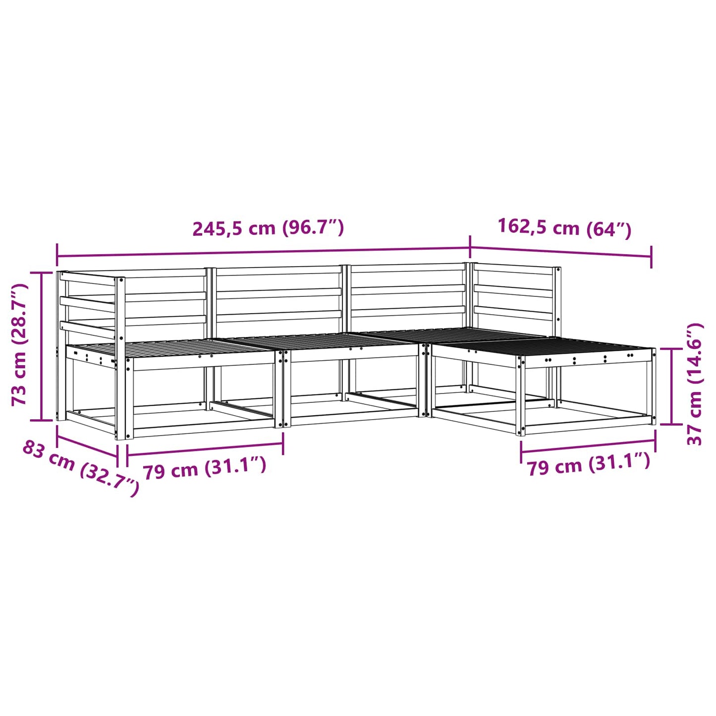 Utendørs sofa-sett 4 pcs Naturlig Solid akasietre