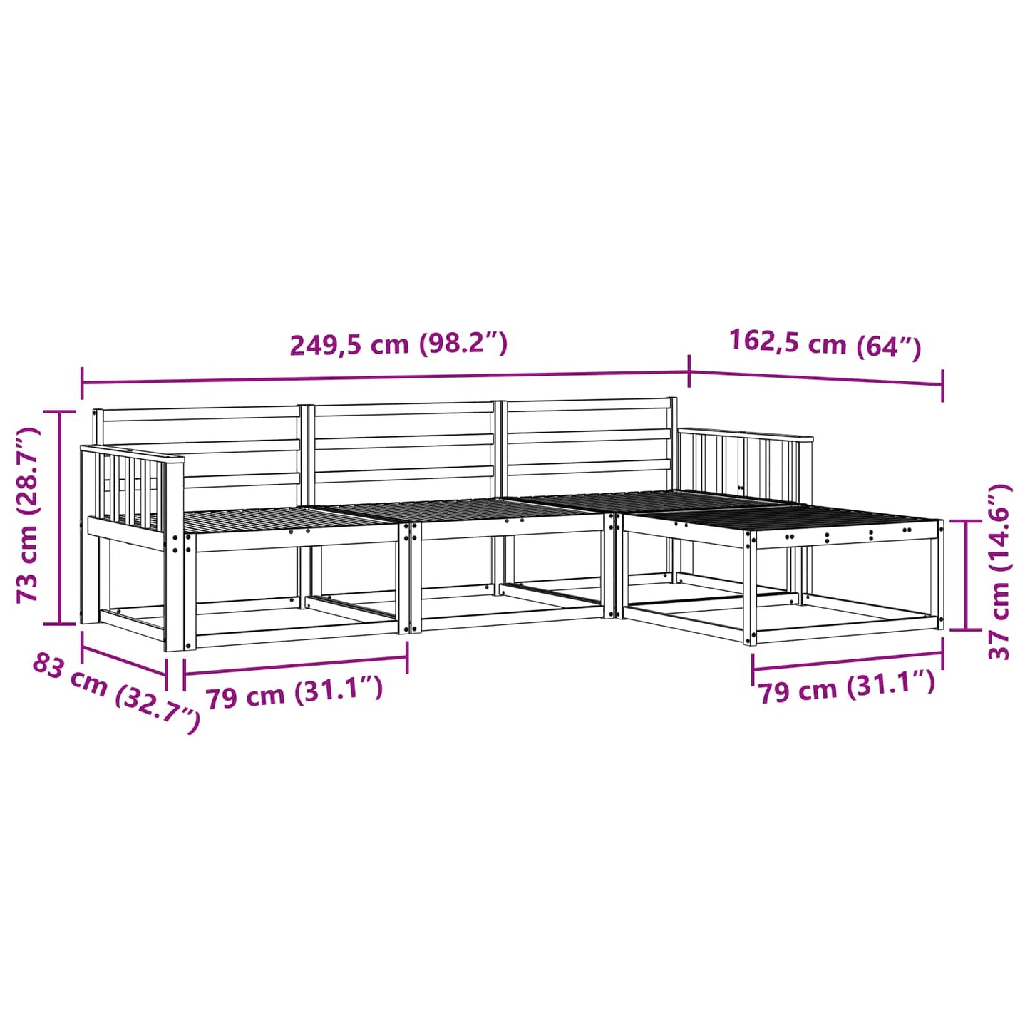 Utendørs sofa-sett 4 pcs Naturlig Solid akasietre