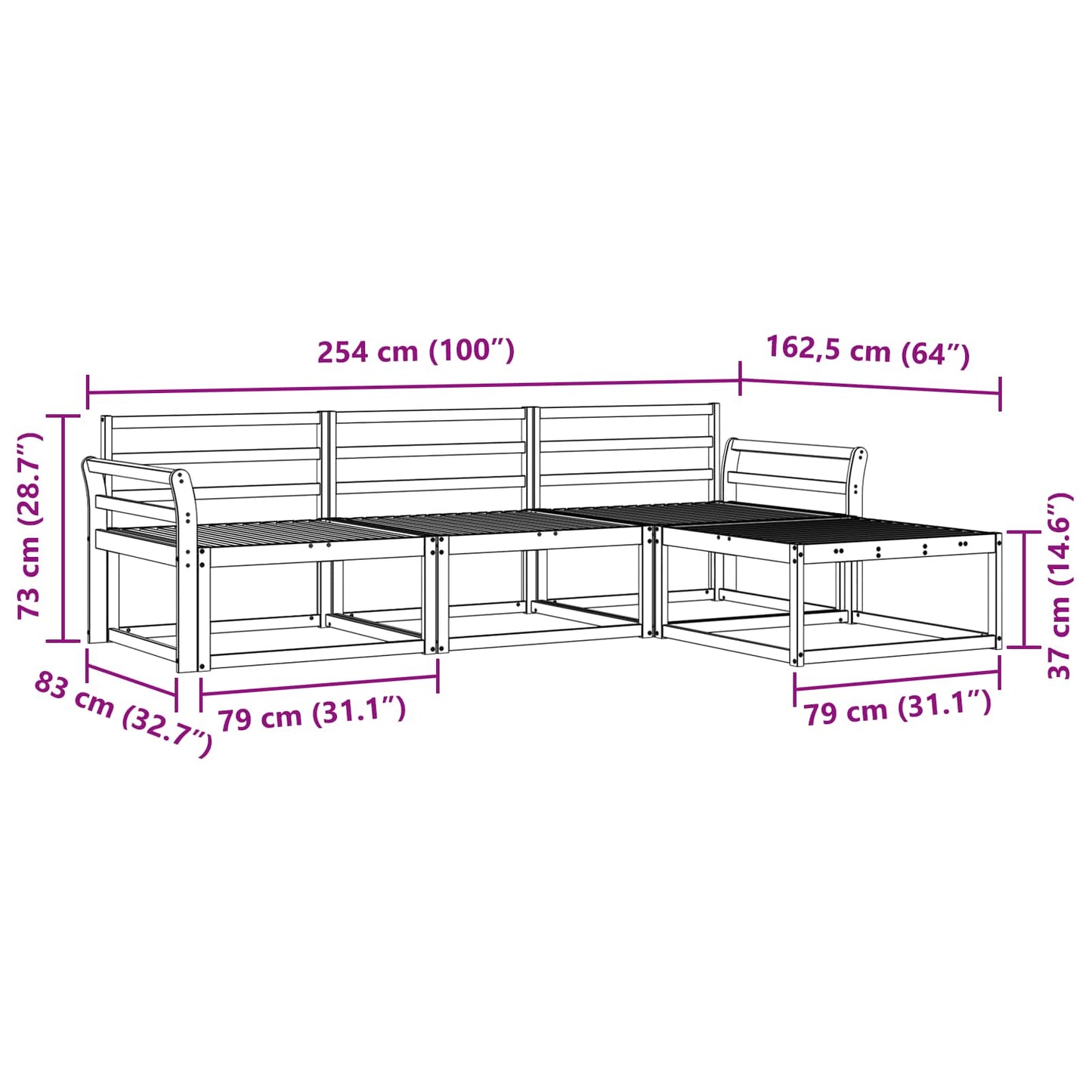 Utendørs sofa-sett 4 pcs Naturlig Solid akasietre