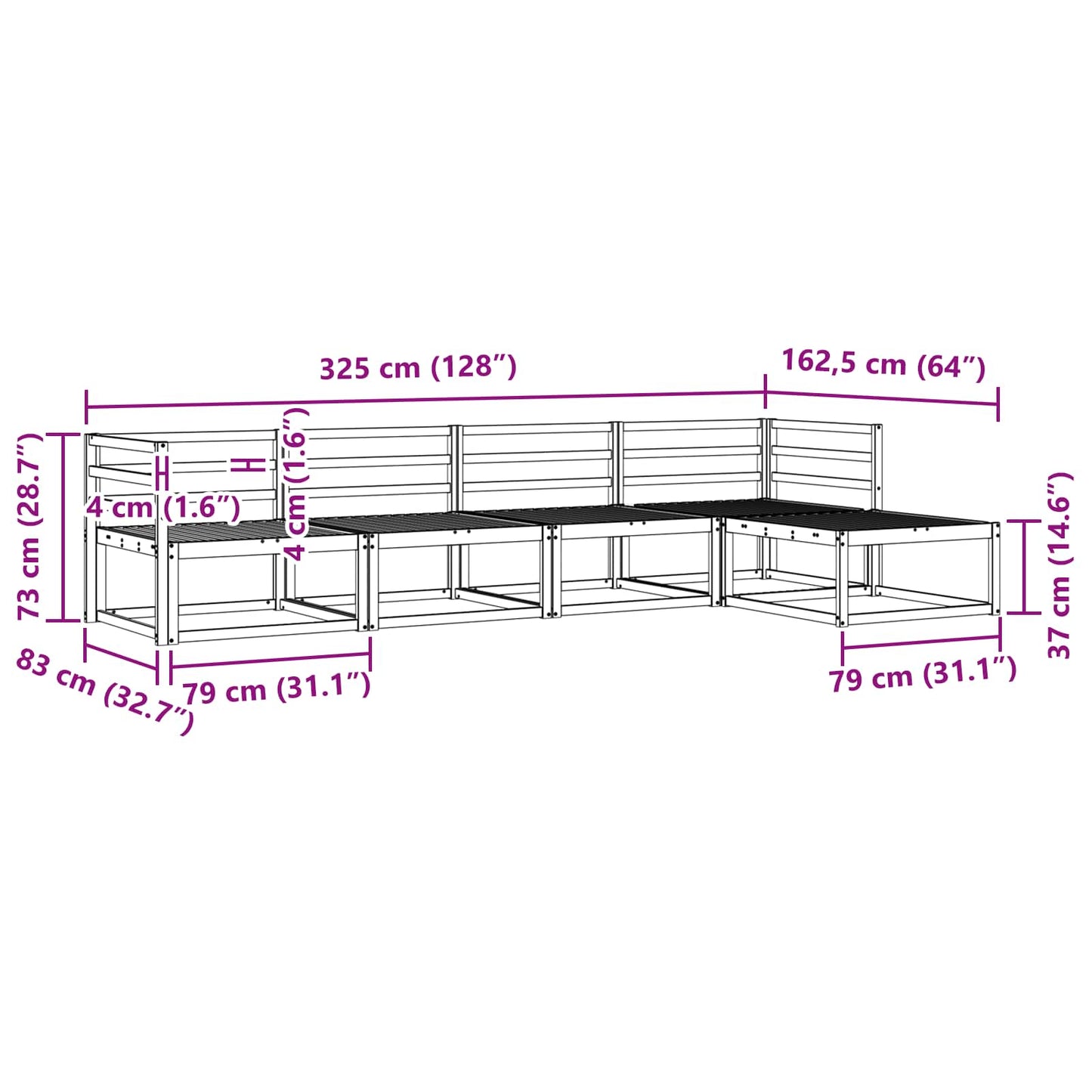 Utendørs sofa-sett 5 pcs Naturlig Solid akasietre