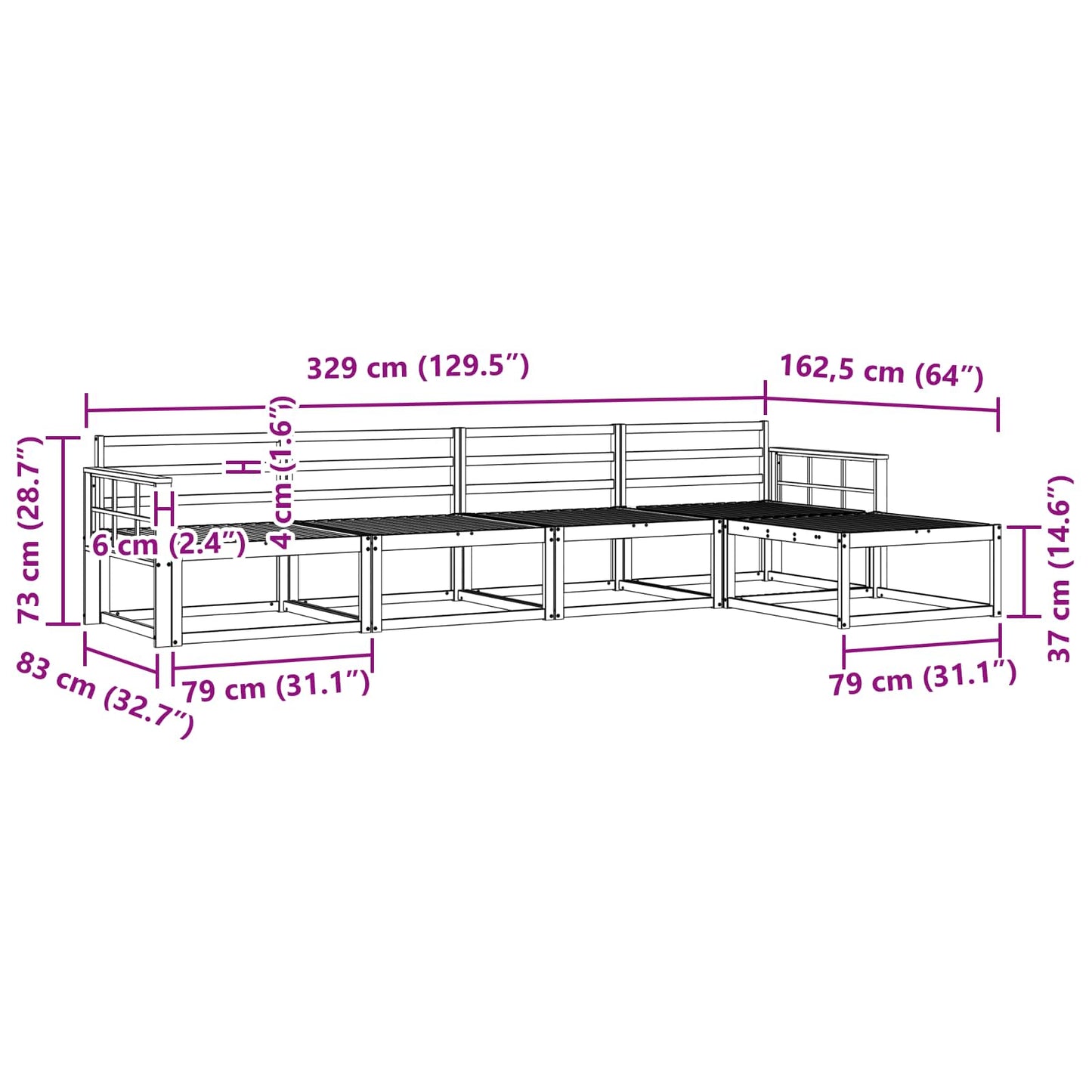 Utendørs sofa-sett 5 pcs Naturlig Solid akasietre