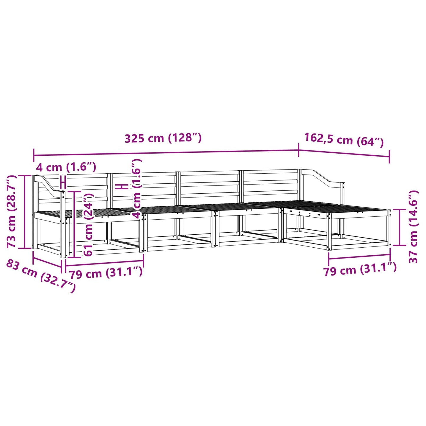 Utendørs sofa-sett 5 pcs Naturlig Solid akasietre