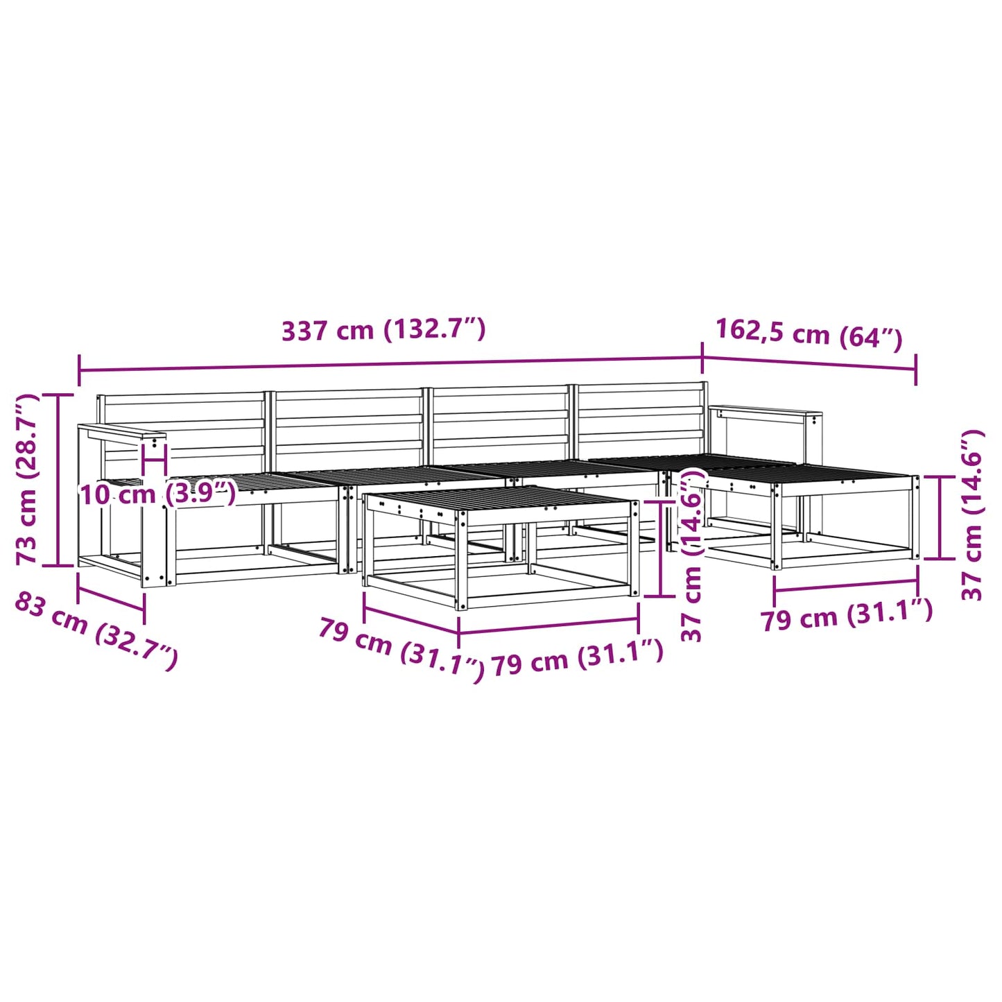Utendørs sofa-sett 6 pcs Naturlig Solid akasietre