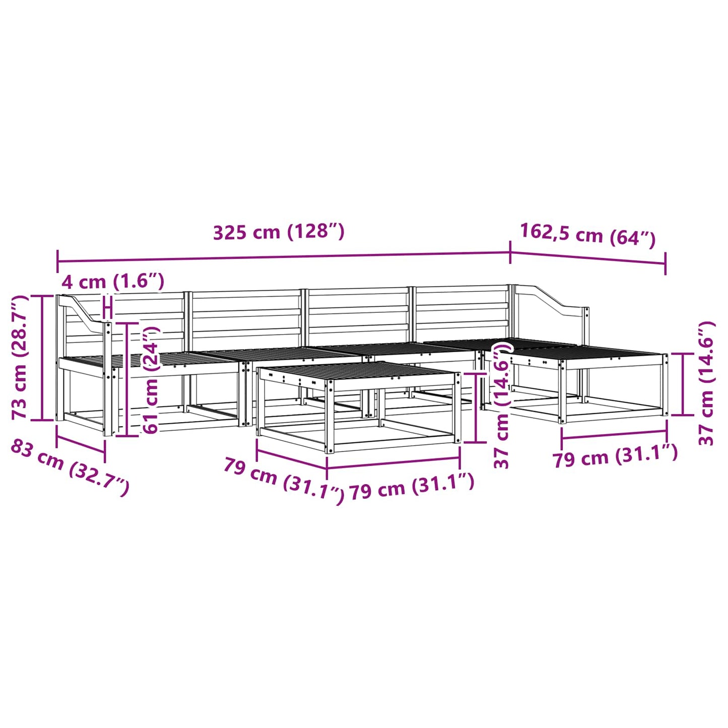 Utendørs sofa-sett 6 pcs Naturlig Solid akasietre
