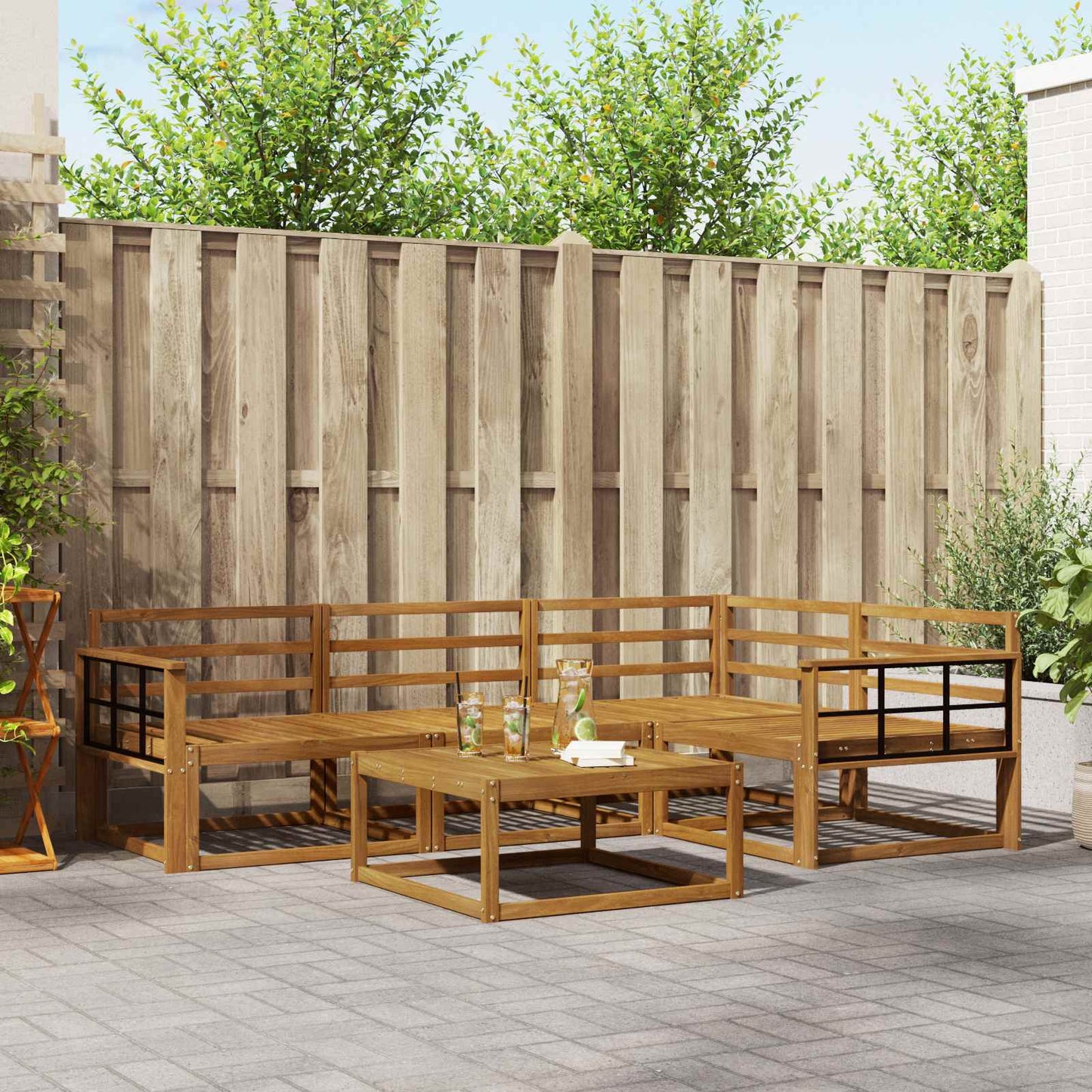 Utendørs sofa-sett 5 pcs Naturlig Solid akasietre