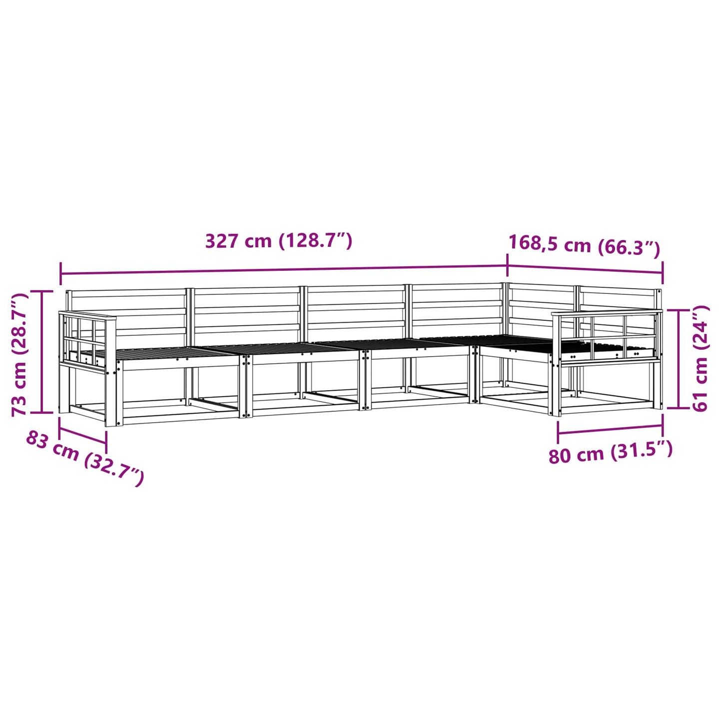 Utendørs sofa-sett 5 pcs Naturlig Solid akasietre